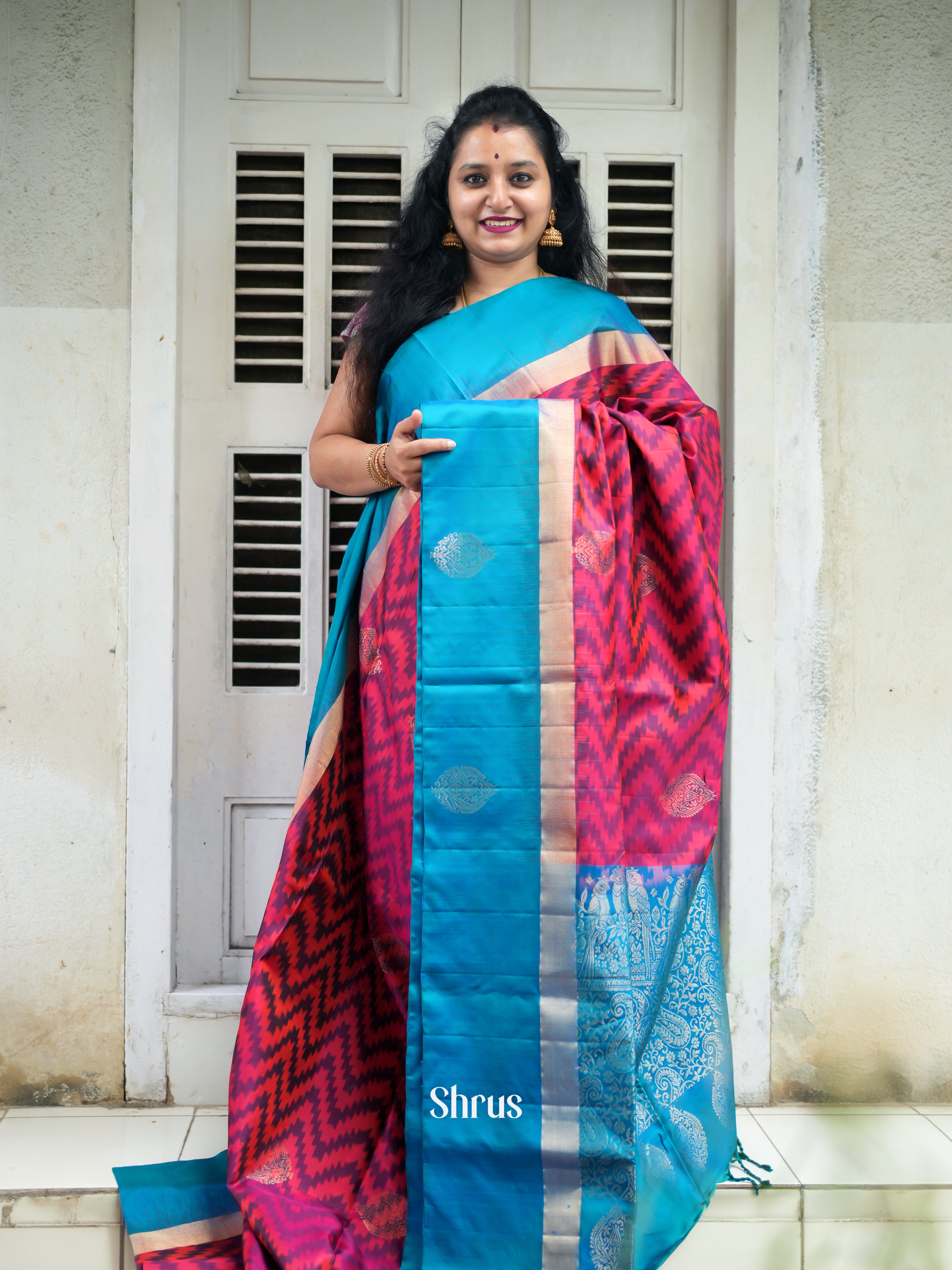 Red & Blue - Soft Silk Saree - Shop on ShrusEternity.com