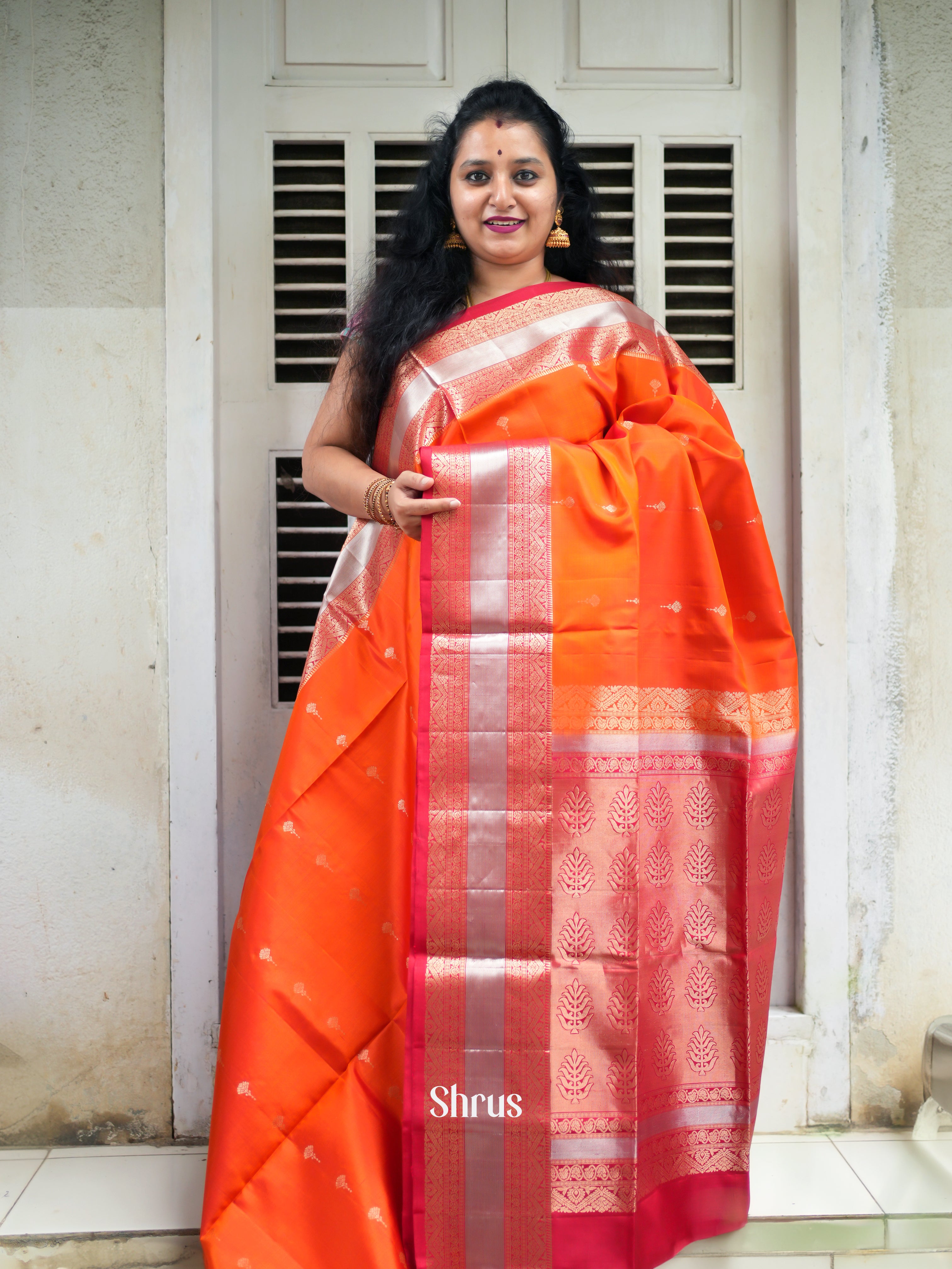Orange & Red - Soft Silk Saree - Shop on ShrusEternity.com