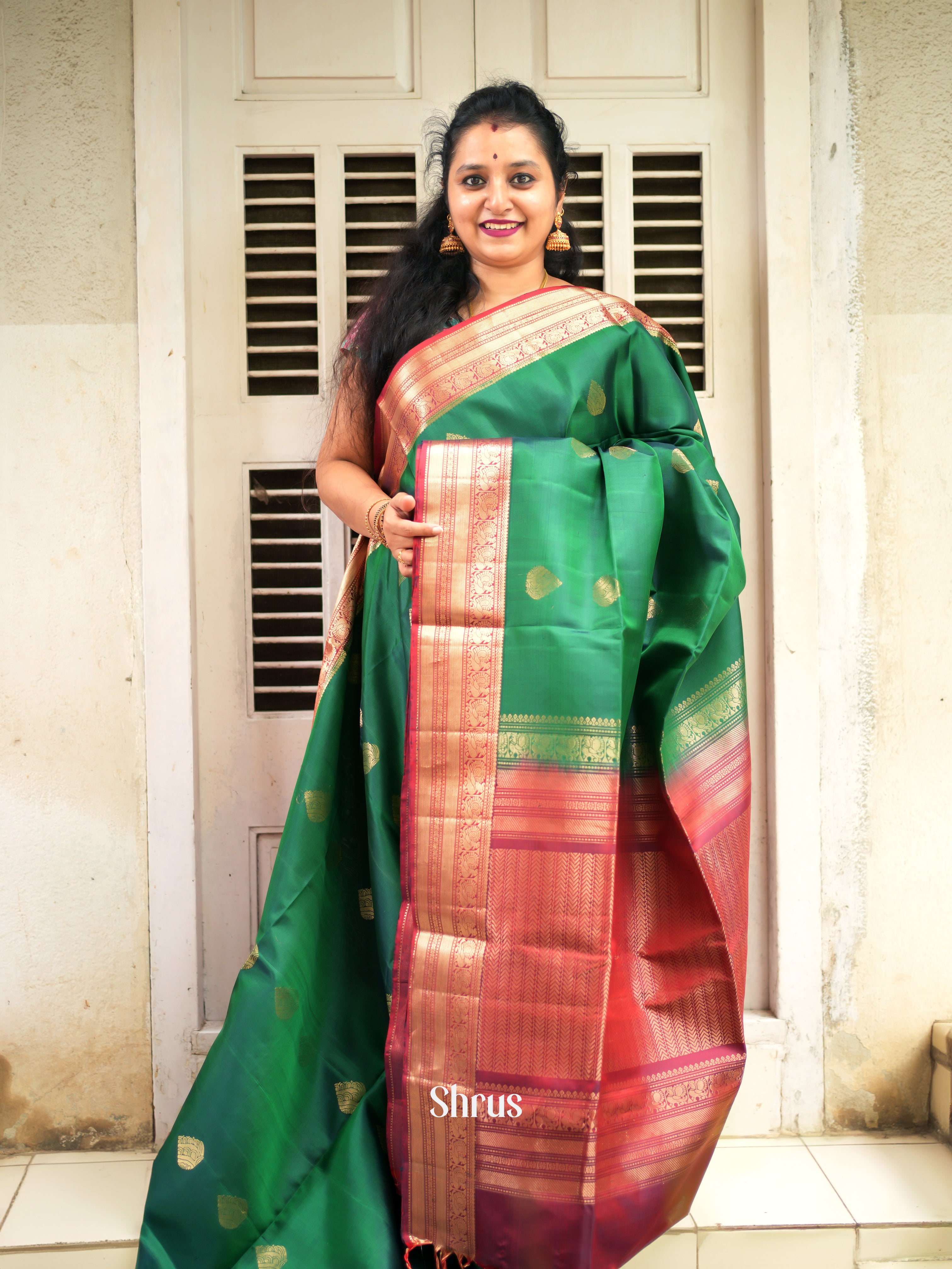 Green & Maroon - Soft Silk Saree-1