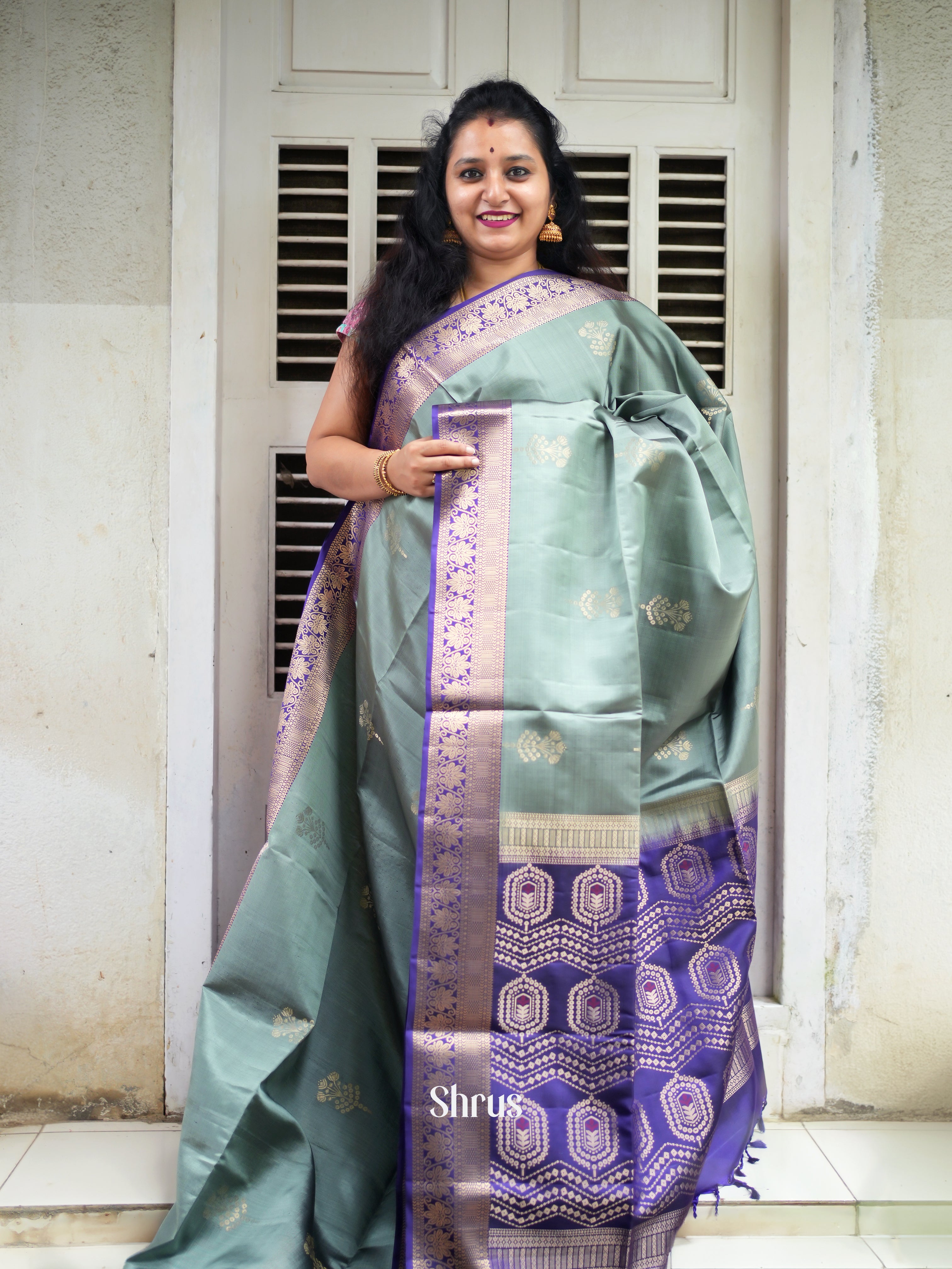 Grey & Purple - Soft Silk Saree - Shop on ShrusEternity.com