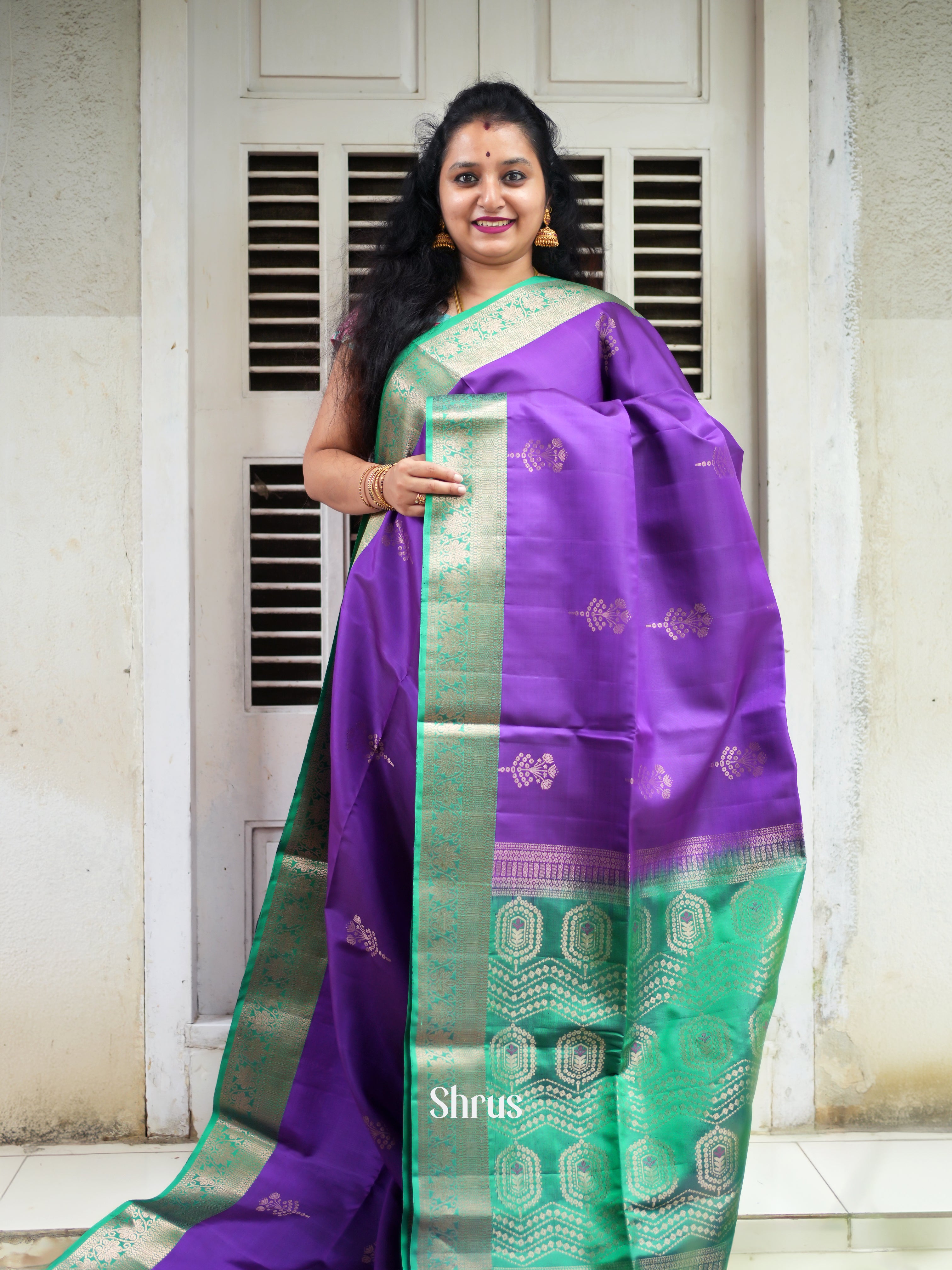 Purple & Green - Soft Silk Saree - Shop on ShrusEternity.com