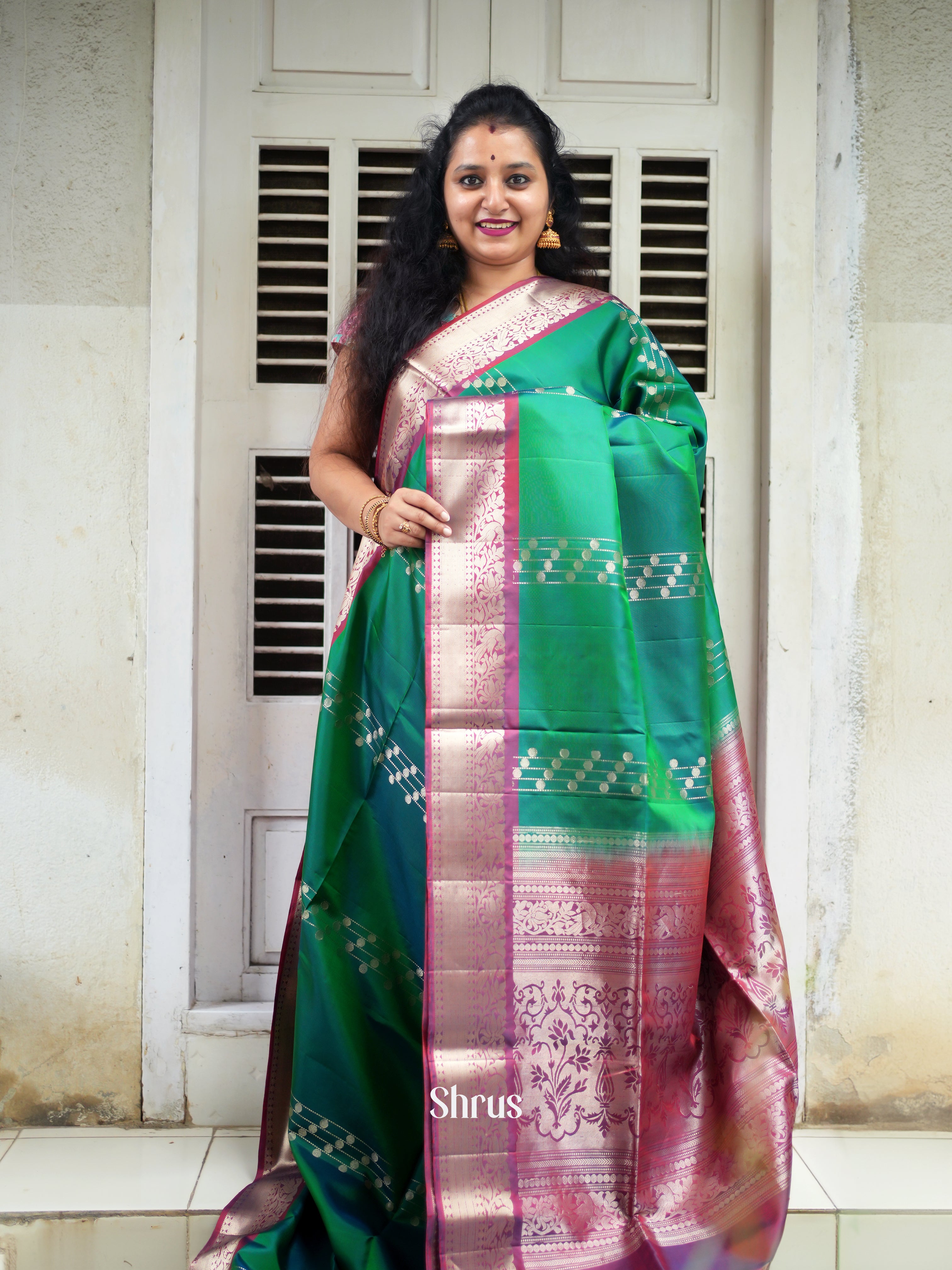 Green & Purple - Soft Silk Saree - Shop on ShrusEternity.com