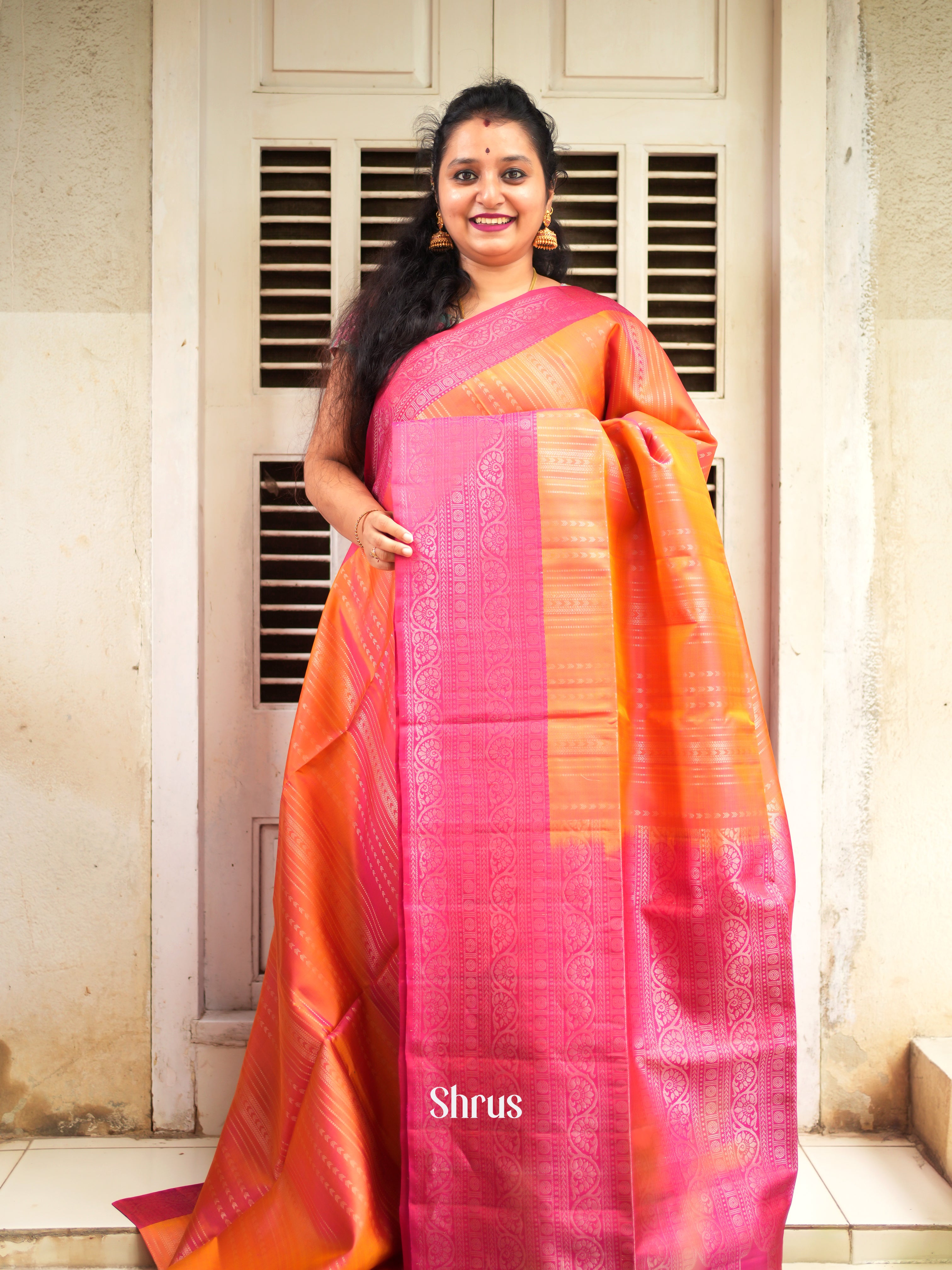 Orange & Pink - Soft Silk Saree - Shop on ShrusEternity.com