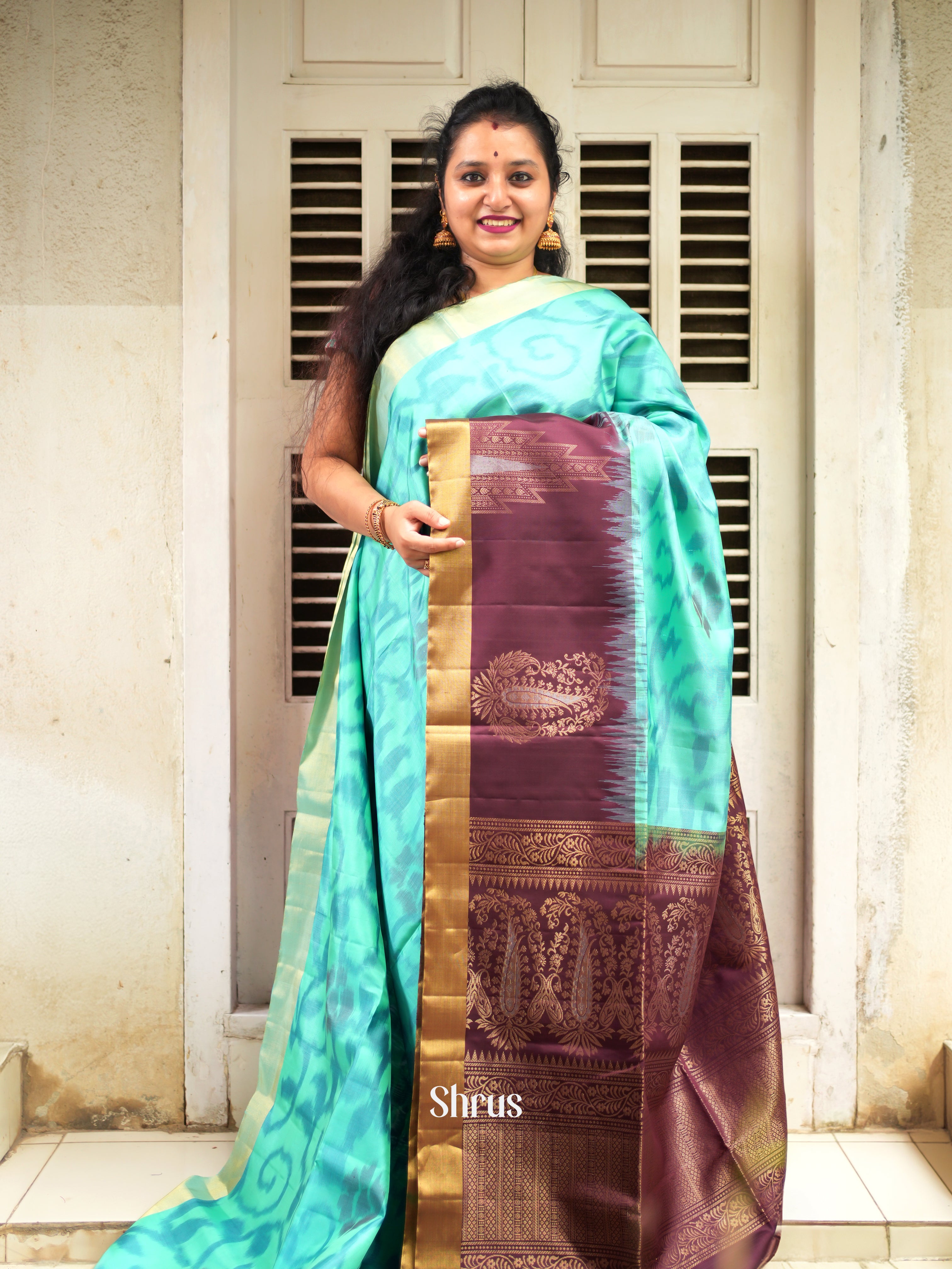 Teal & Brown - Soft Silk Saree-1