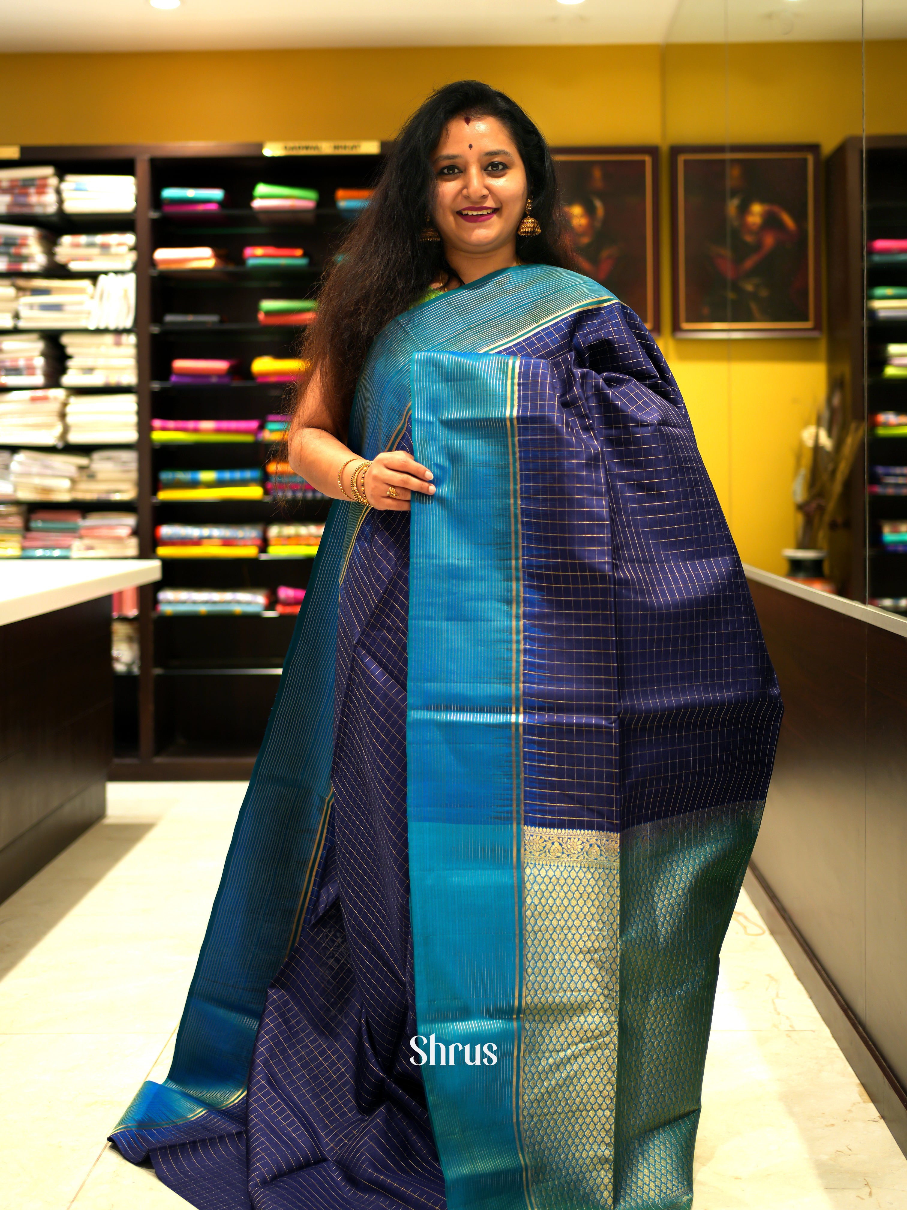 Blue & Teal - Soft Silk Saree - Shop on ShrusEternity.com