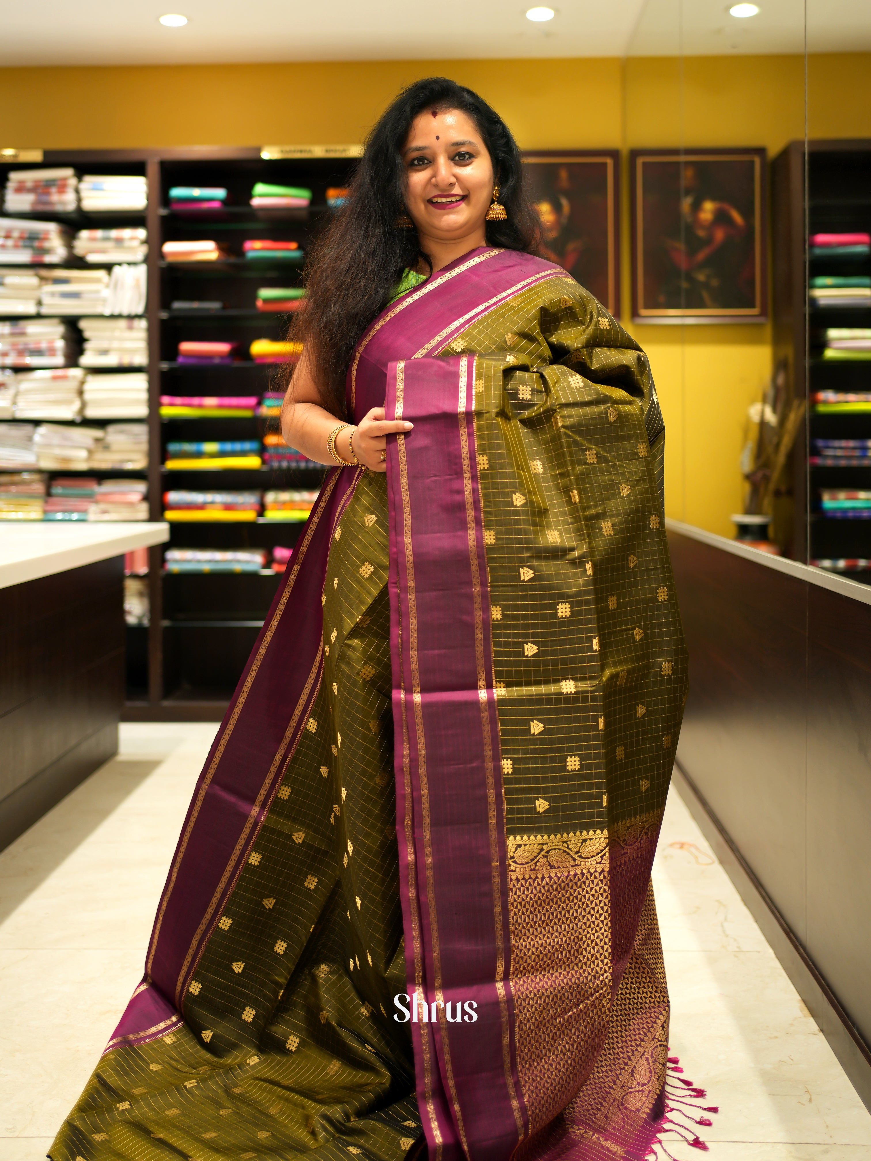 Green & Majenta - Soft Silk Saree - Shop on ShrusEternity.com