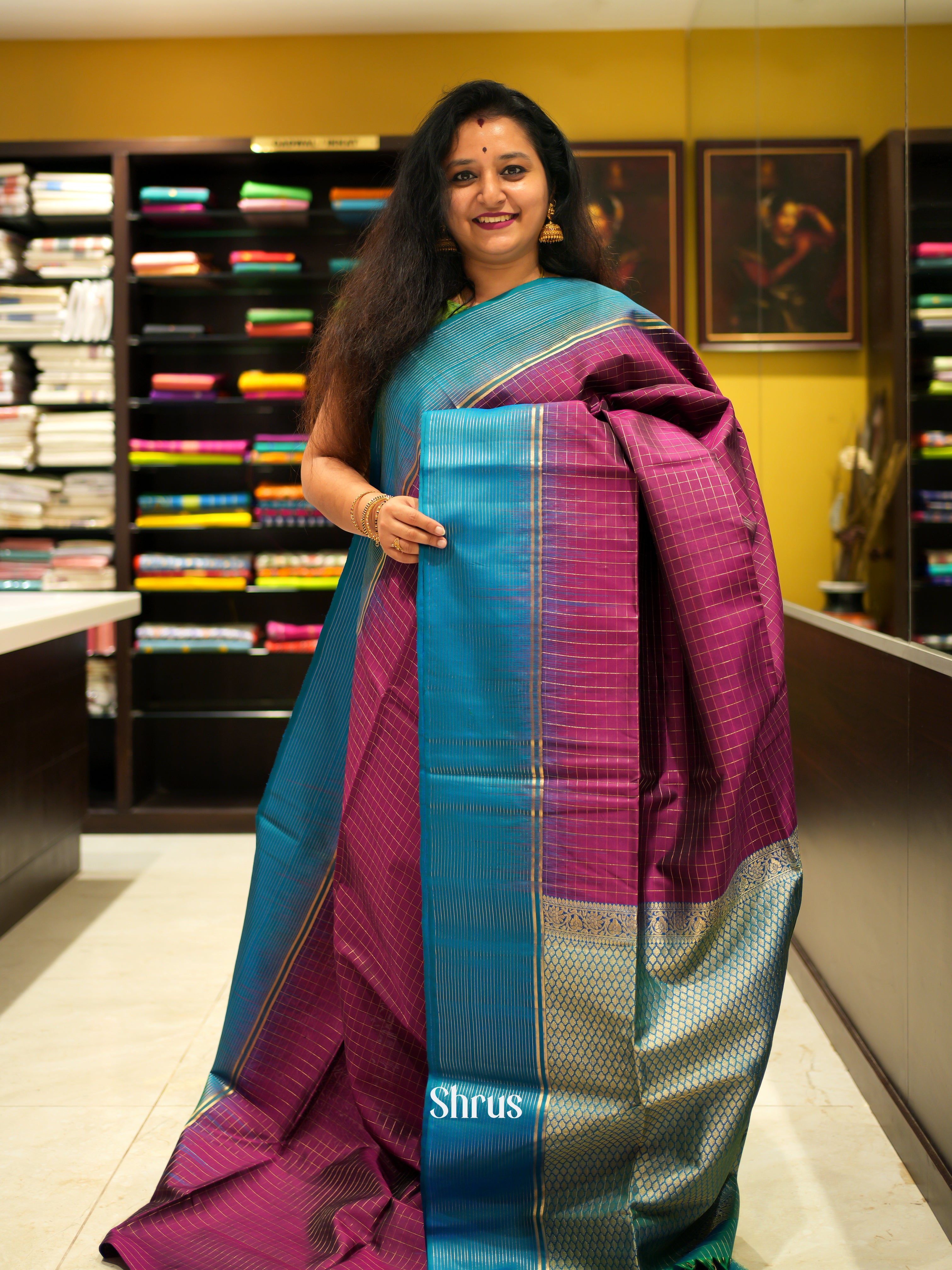 Maroon & Blue - Soft Silk Saree - Shop on ShrusEternity.com