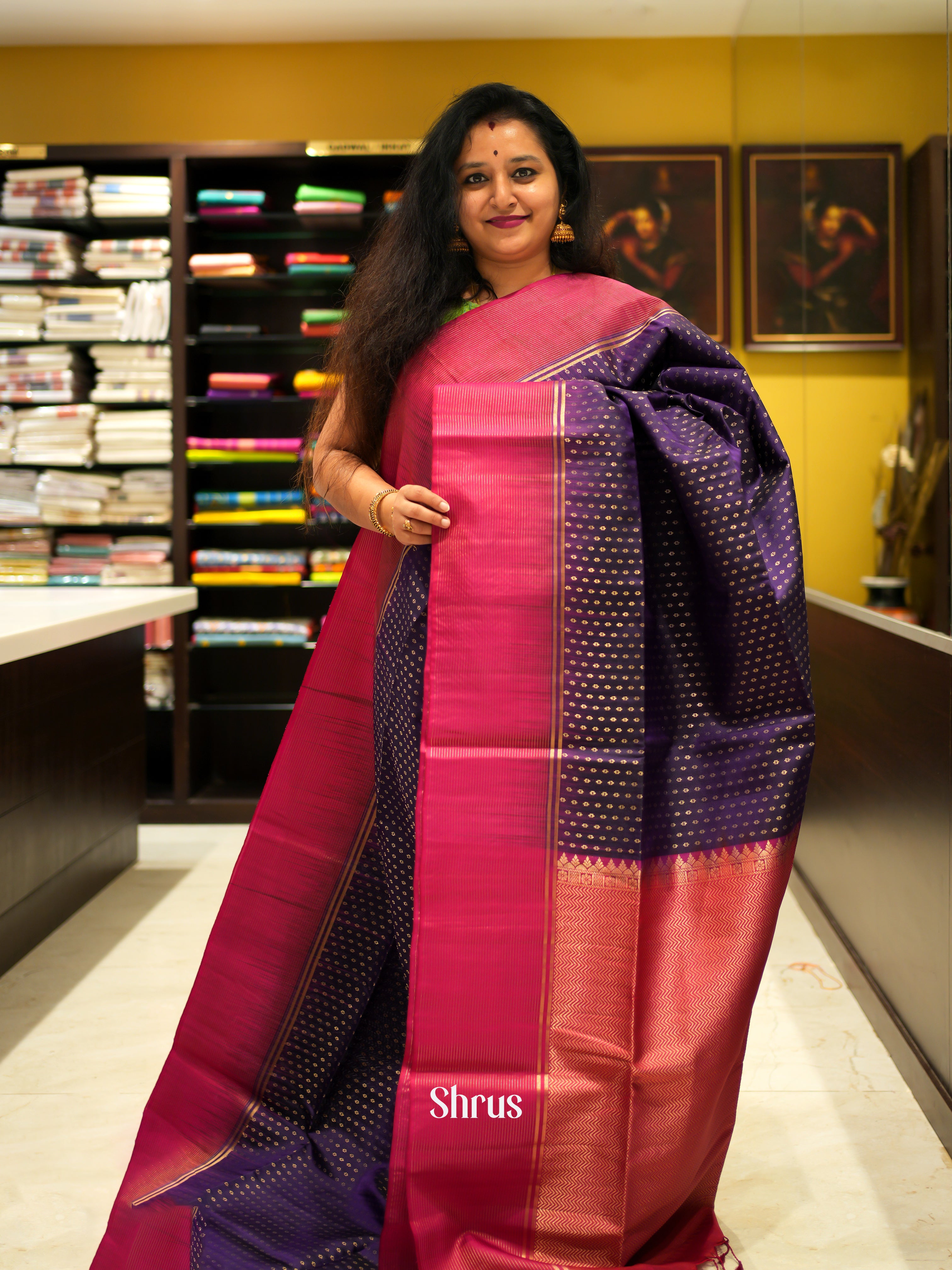Violet & Reddish Pink - Soft Silk Saree - Shop on ShrusEternity.com