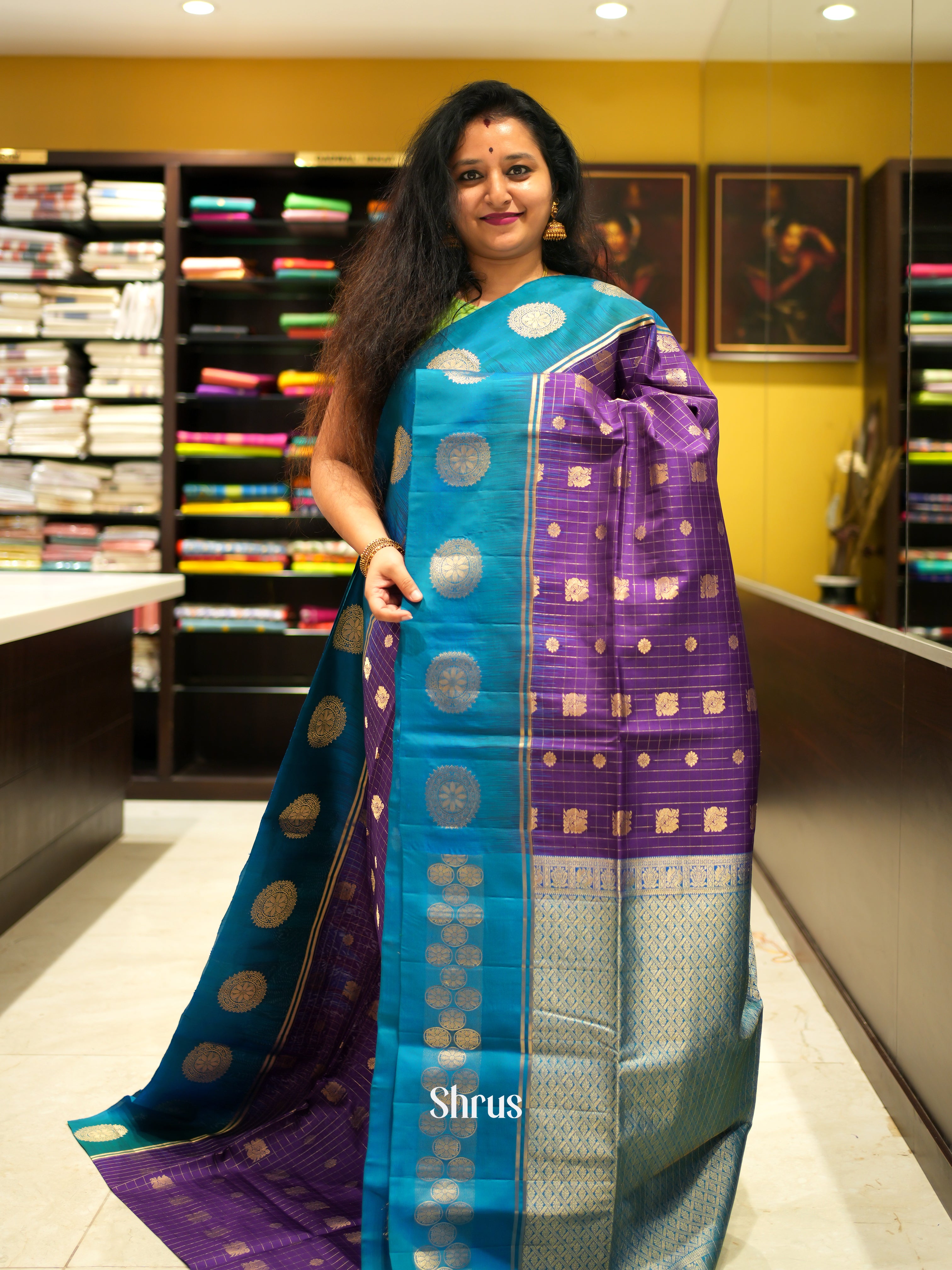 Purple & Teal - Soft Silk Saree - Shop on ShrusEternity.com