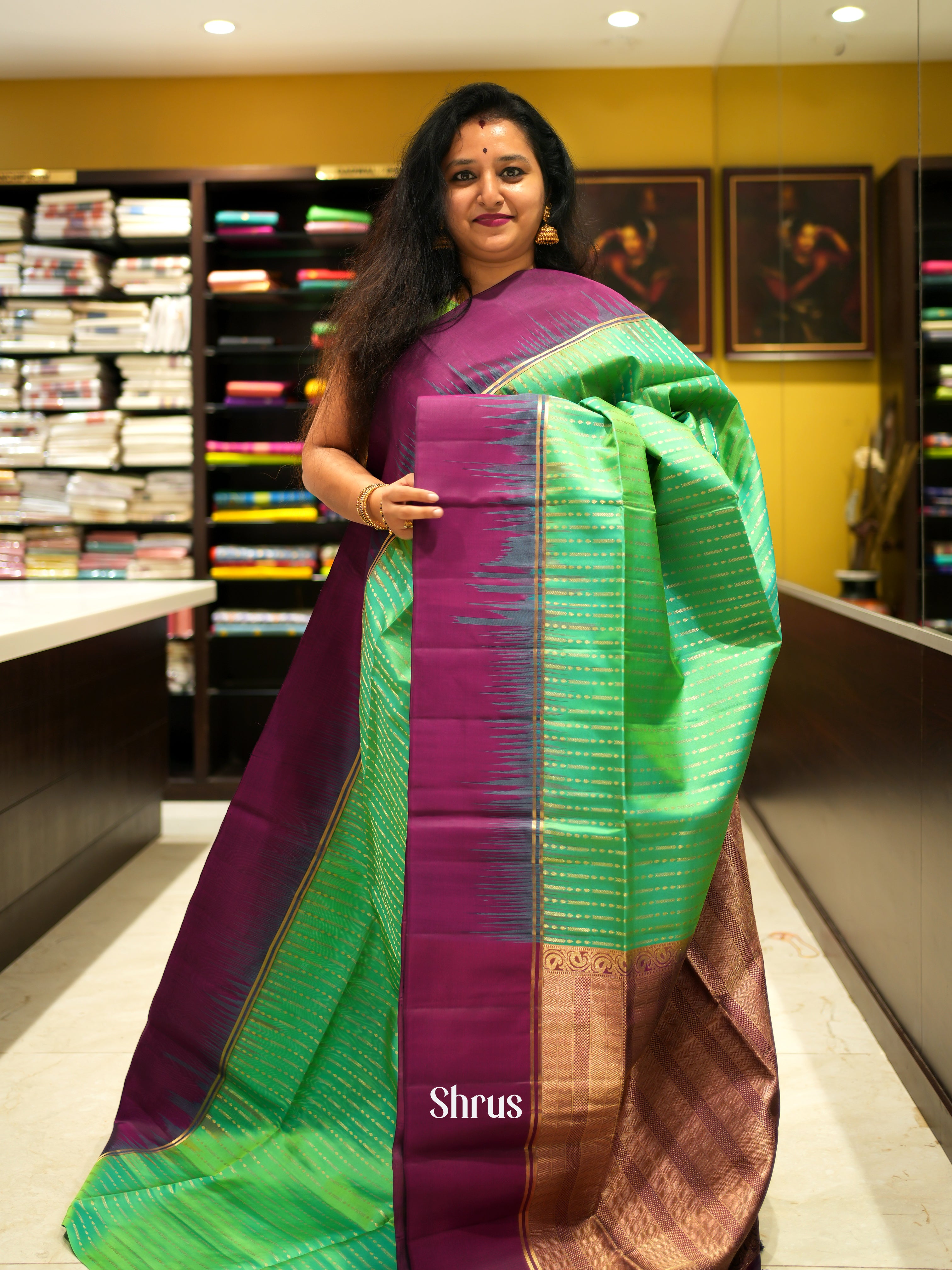 Teal Green & Wine- Soft Silk Saree - Shop on ShrusEternity.com