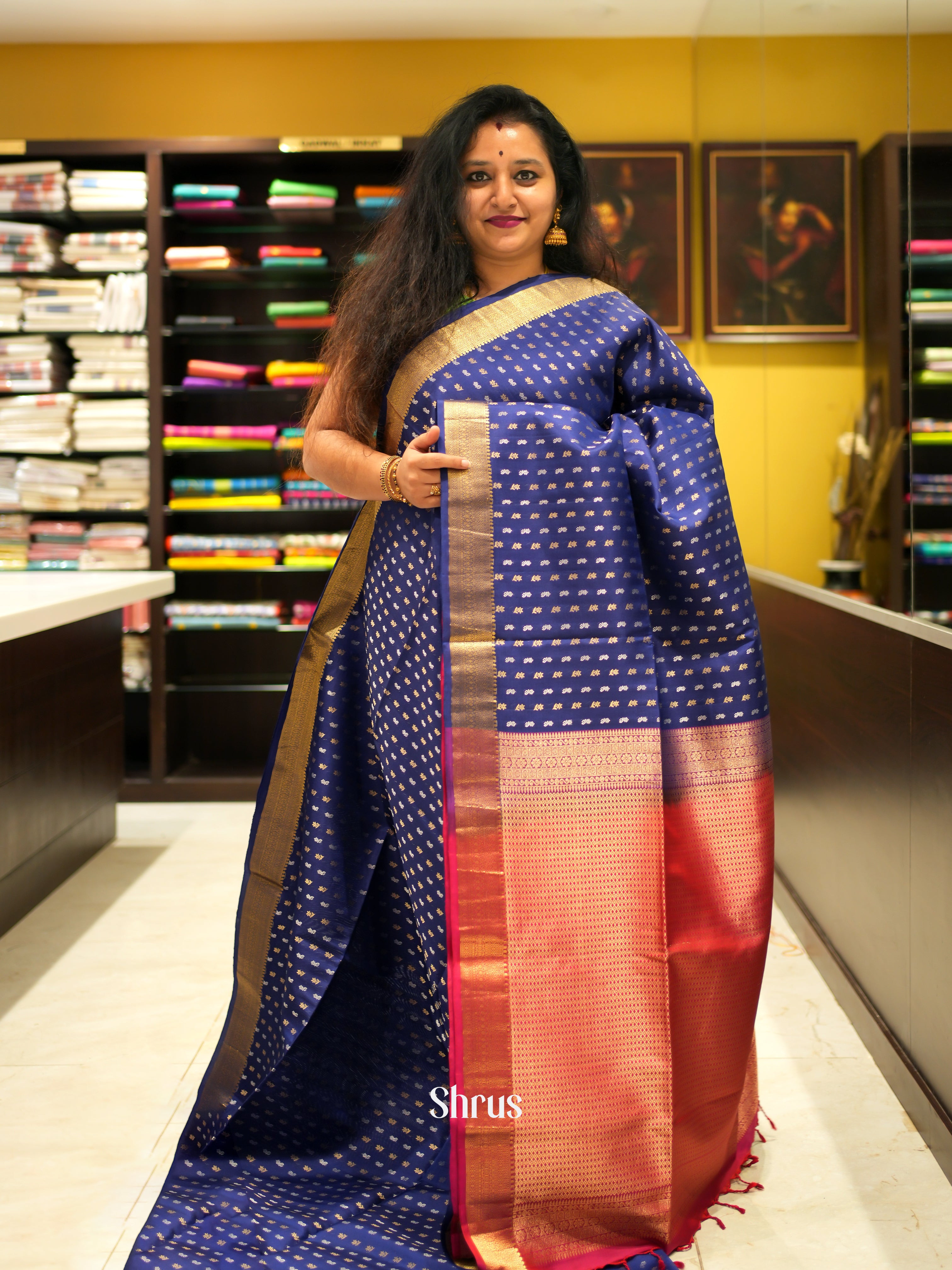 Blue & Red - Soft Silk Saree - Shop on ShrusEternity.com