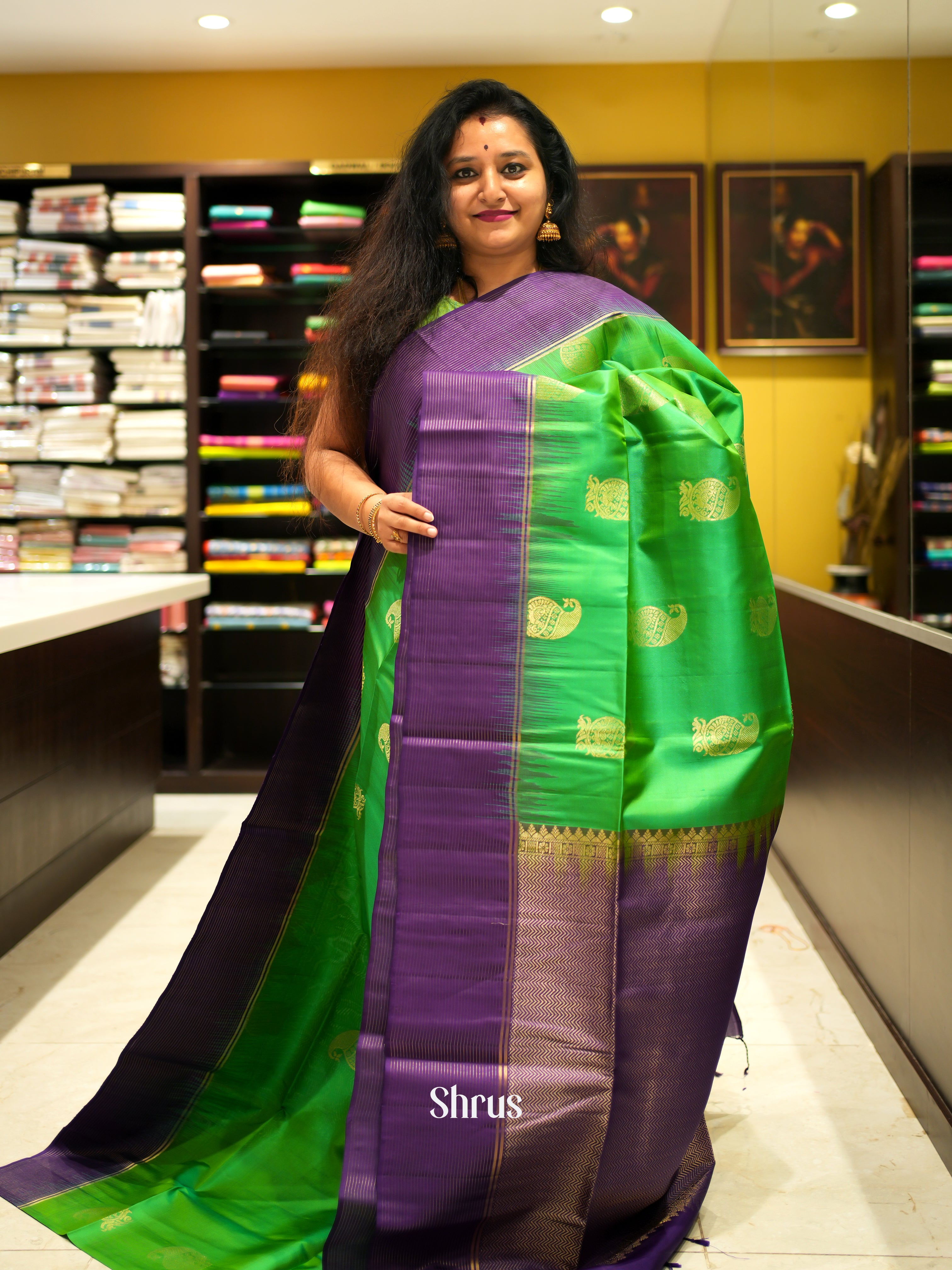 Green & Violet - Soft Silk Saree - Shop on ShrusEternity.com