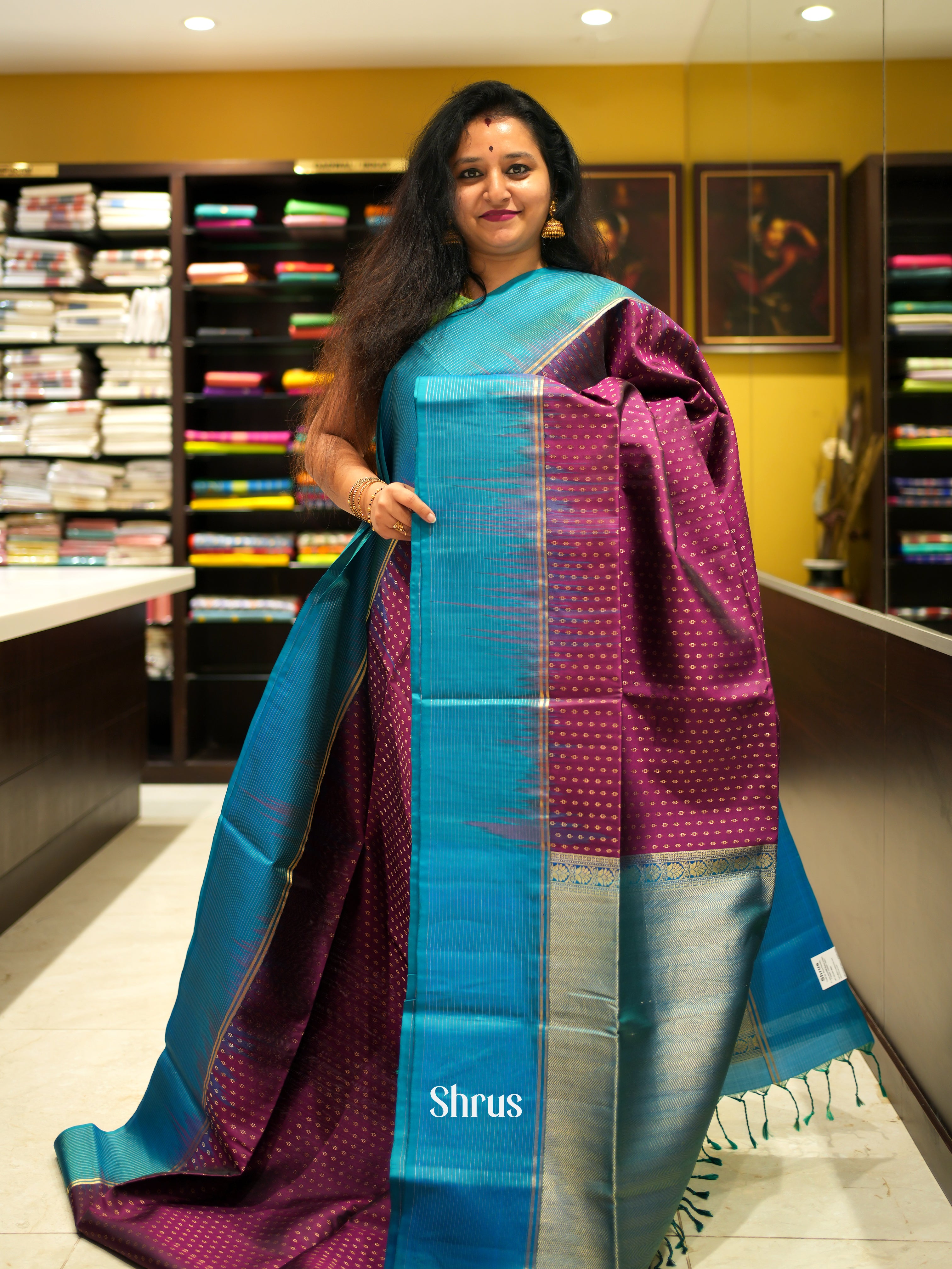 Maroon & Blue - Soft Silk Saree - Shop on ShrusEternity.com