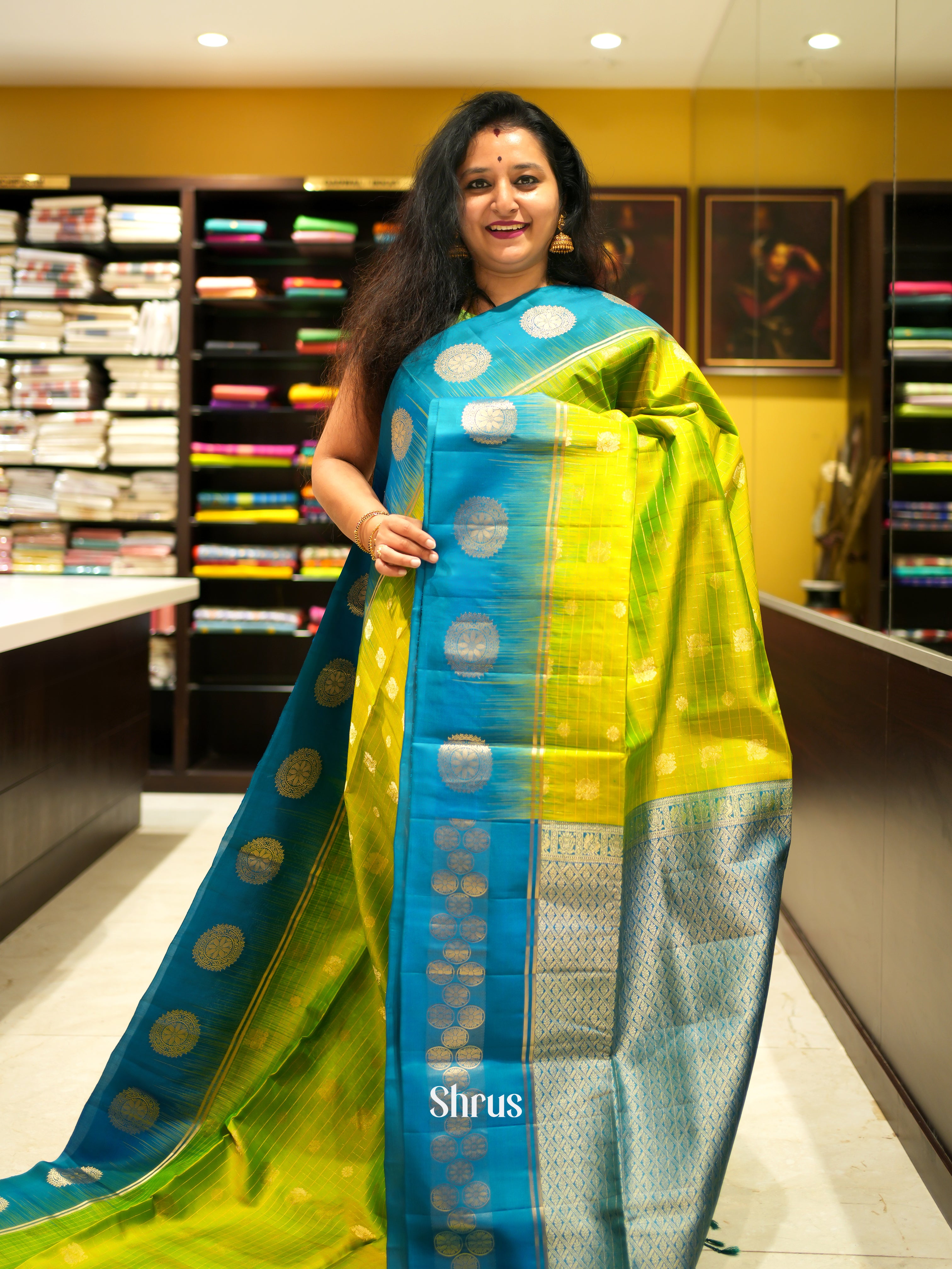 Green & Blue - Soft Silk Saree - Shop on ShrusEternity.com