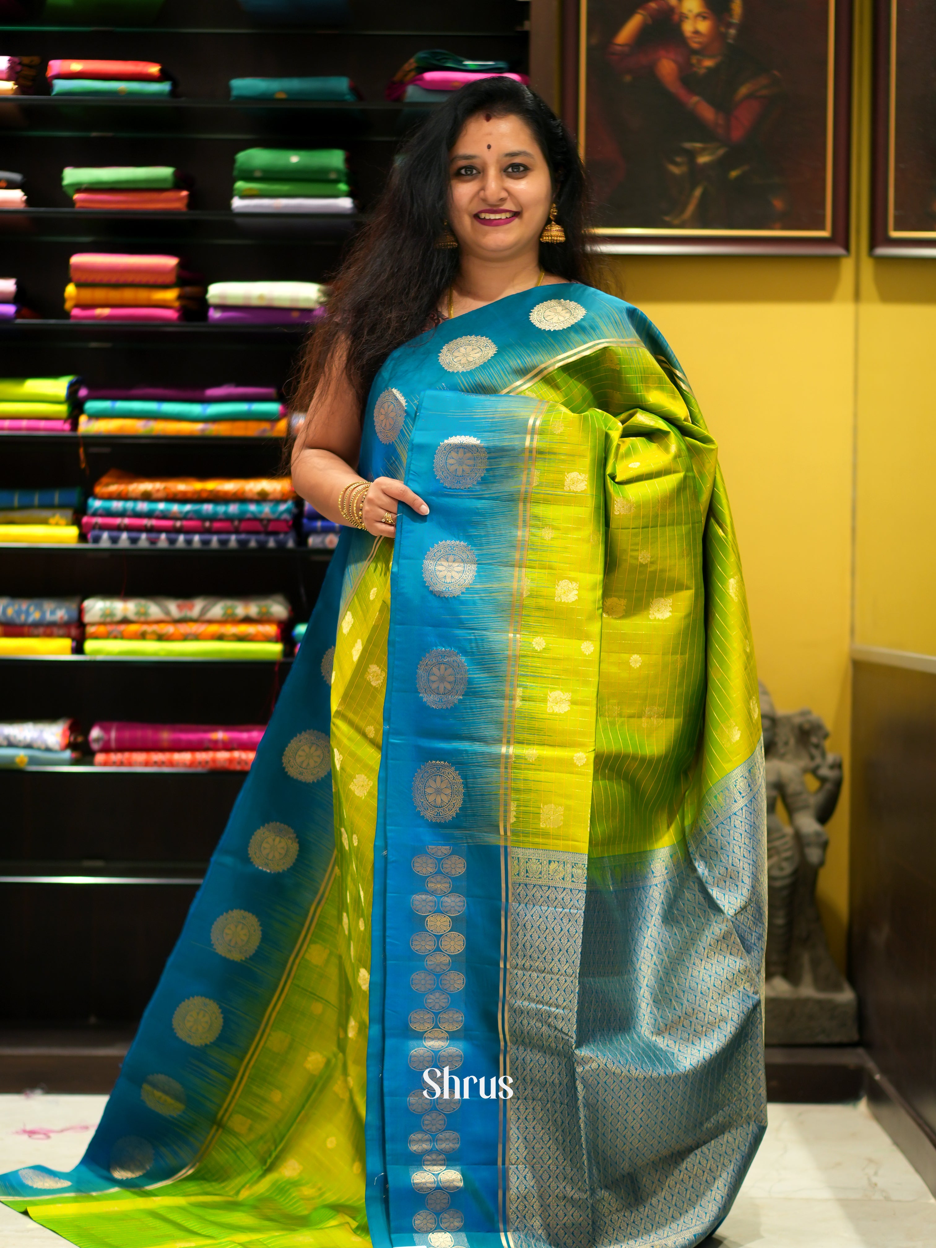 Green & Blue - Soft Silk Saree - Shop on ShrusEternity.com