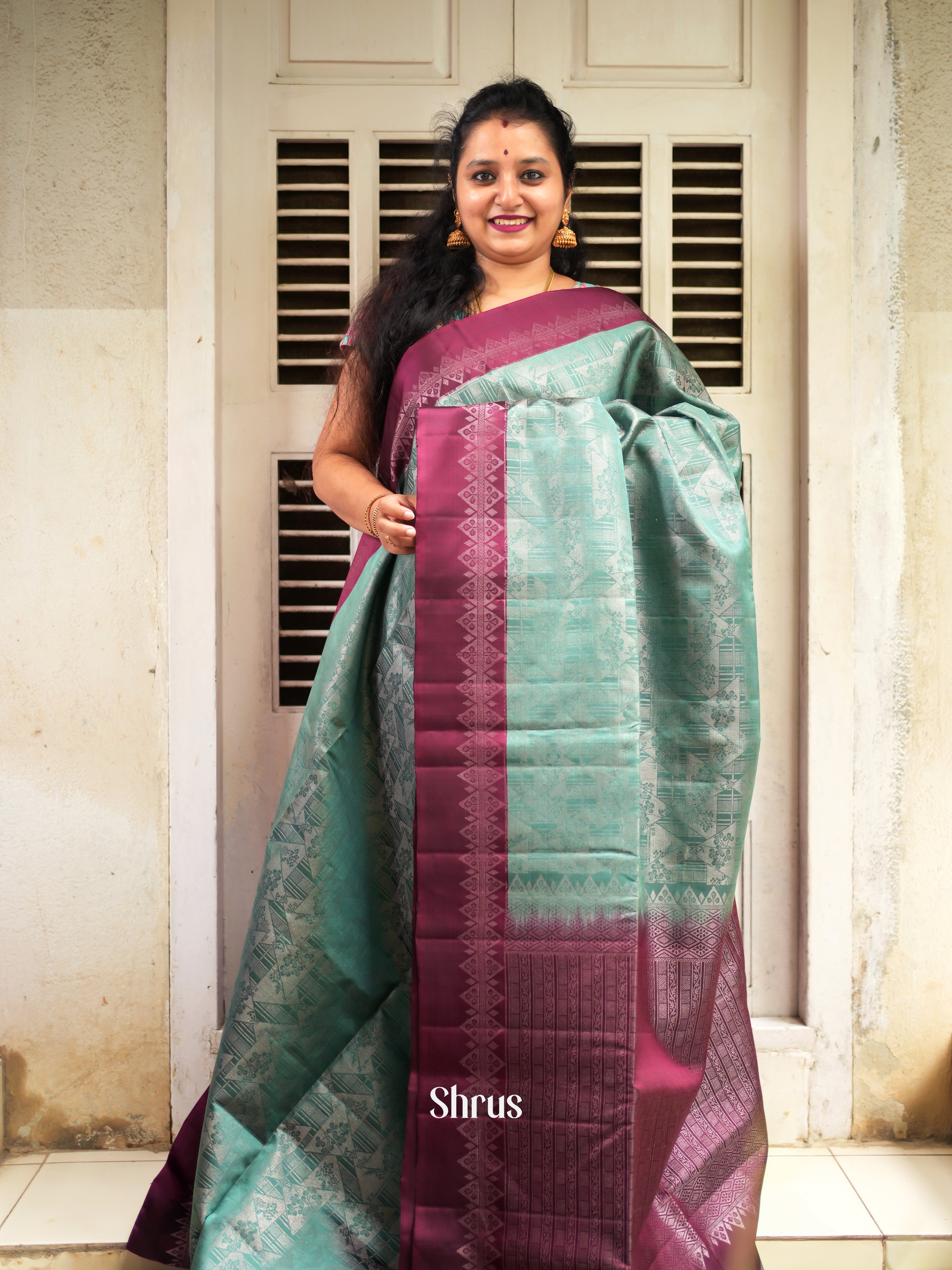 Green & Maroon - Soft Silk Saree - Shop on ShrusEternity.com
