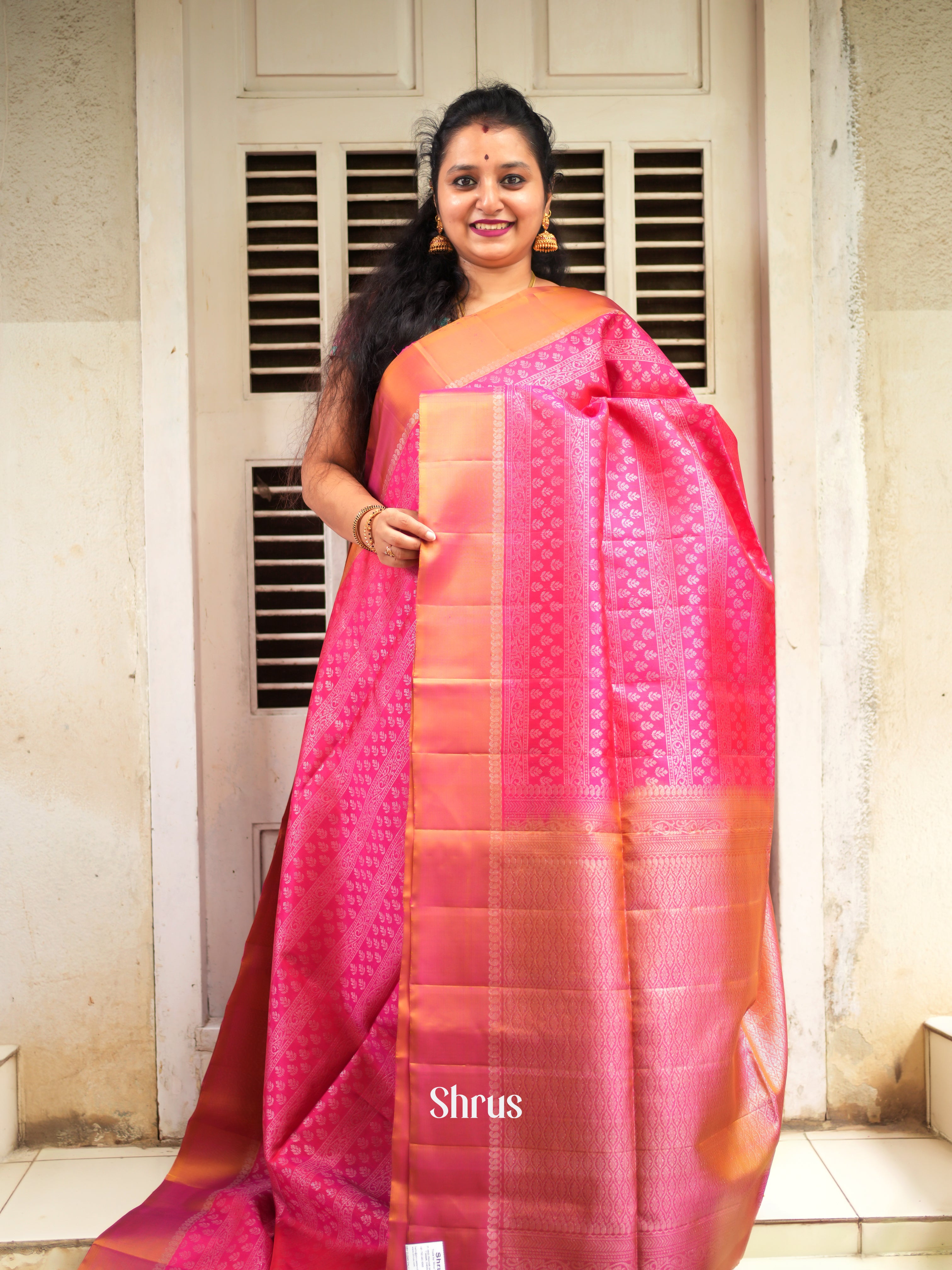 Pink & Orange - Soft Silk Saree - Shop on ShrusEternity.com