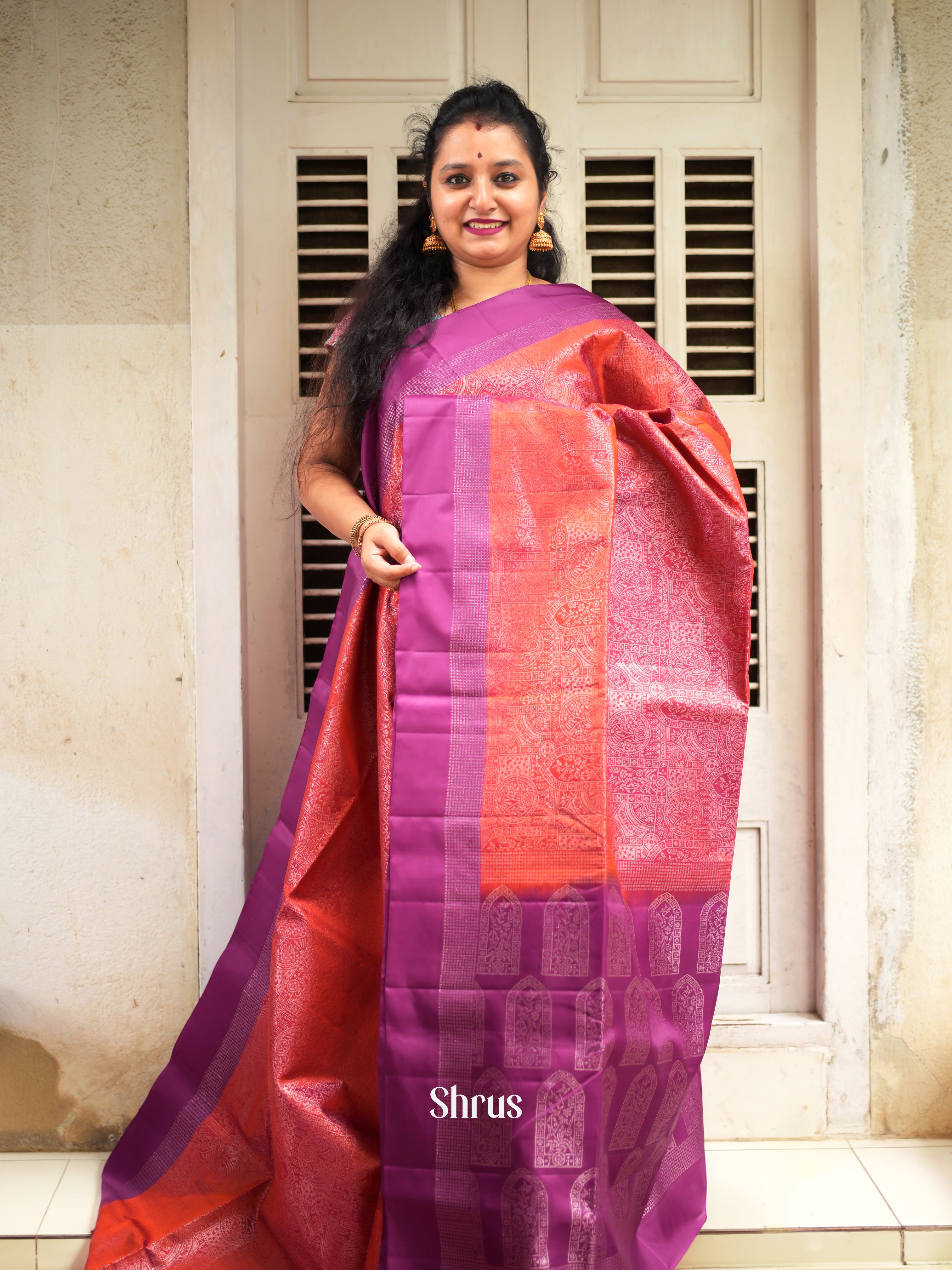 Red & Purple - Soft Silk Saree - Shop on ShrusEternity.com