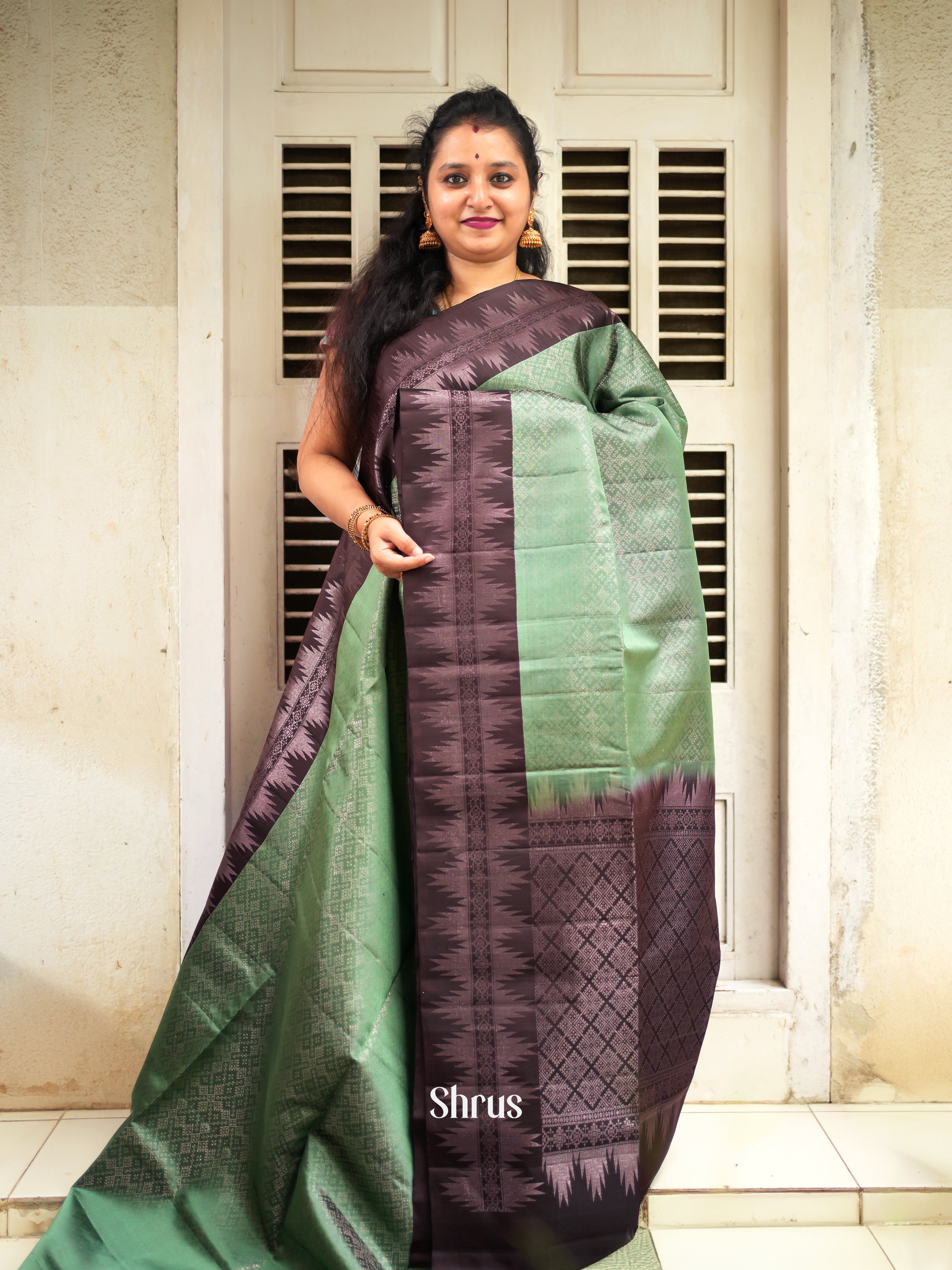 Green & Brown - Soft Silk Saree - Shop on ShrusEternity.com