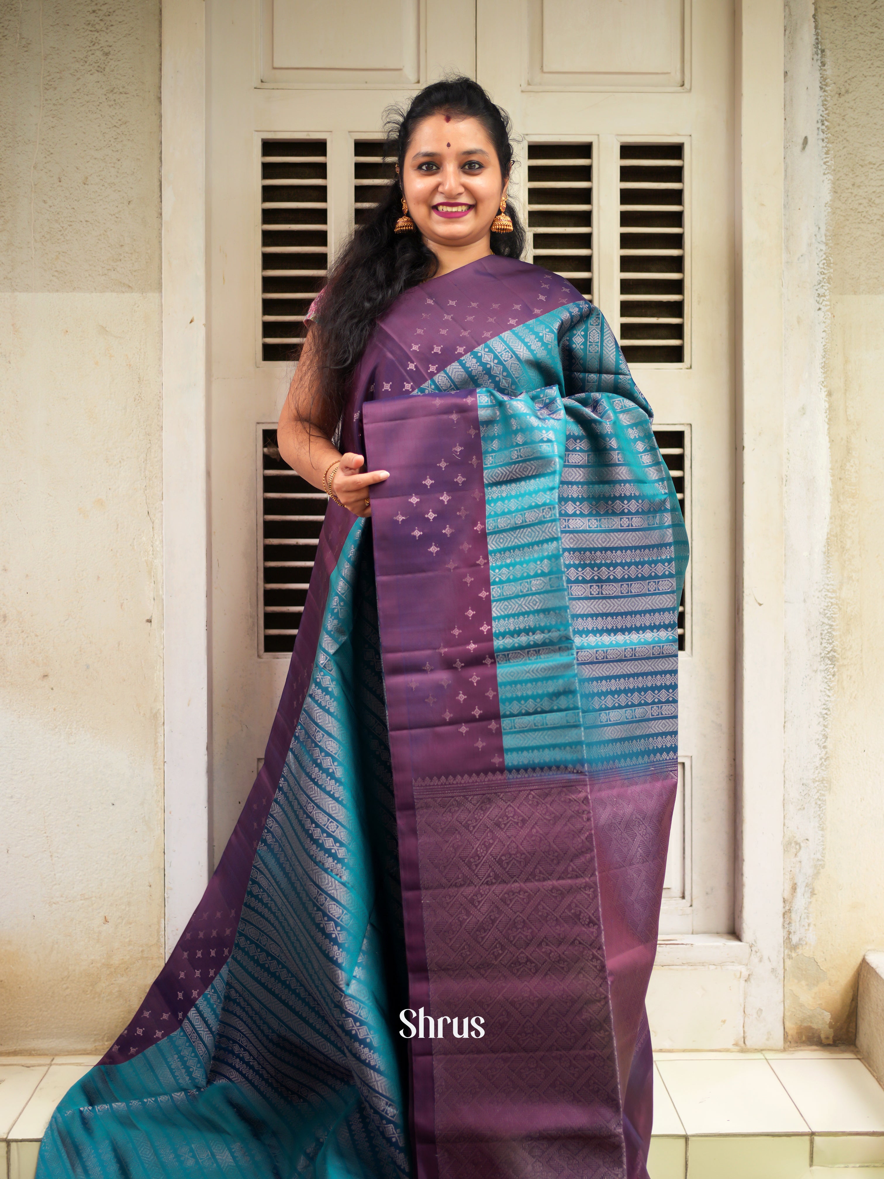 Blue & Violet - Soft Silk Saree - Shop on ShrusEternity.com
