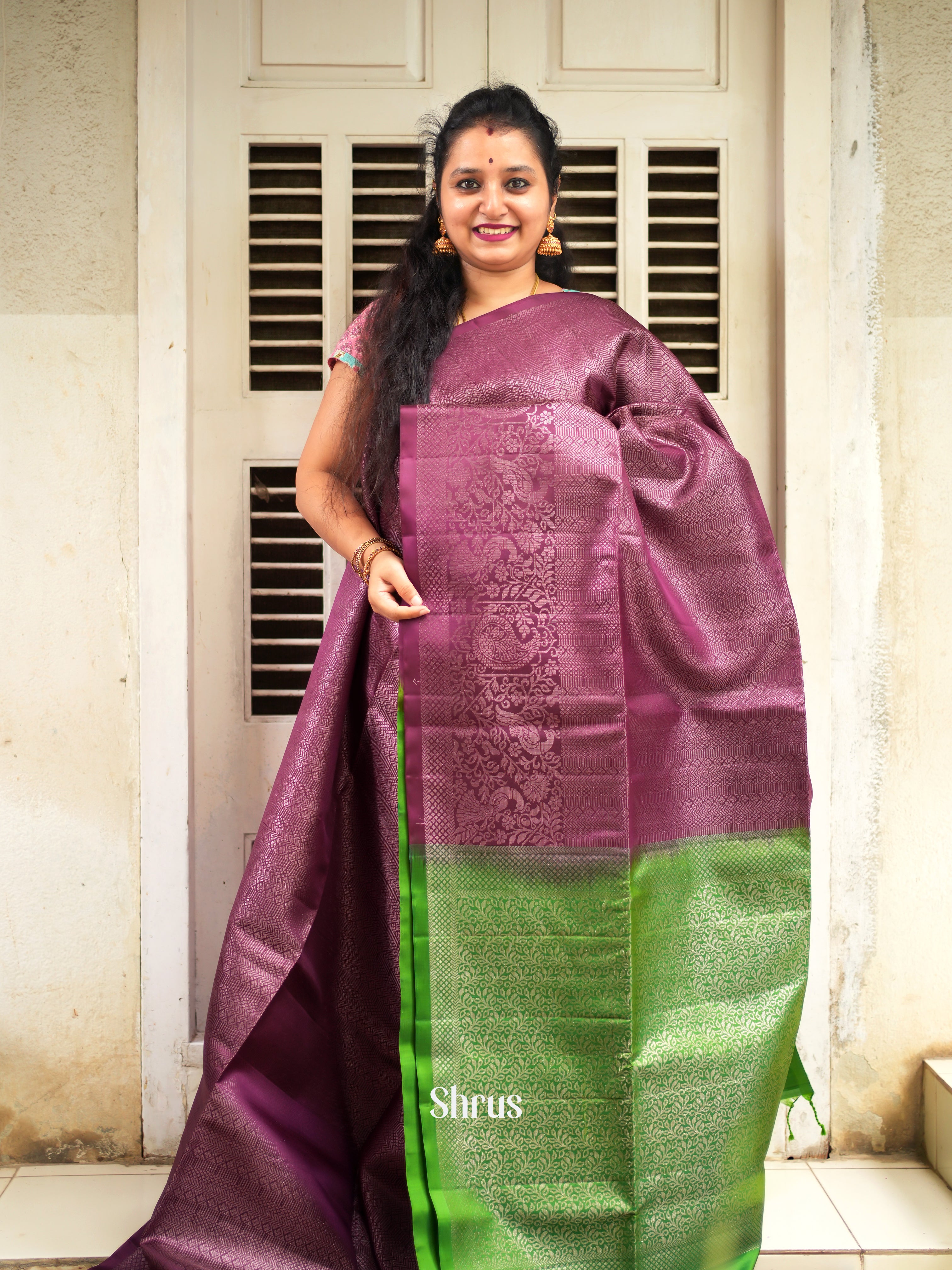Purple & Green - Soft Silk Saree-1