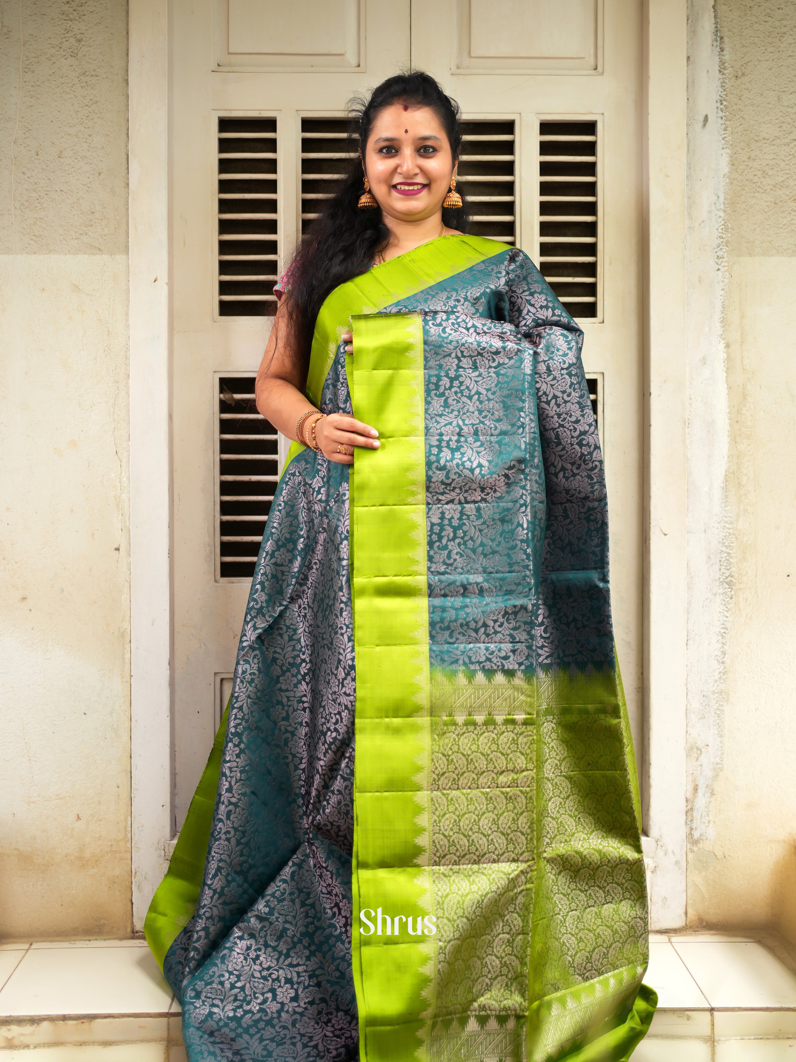 Peacock Green & Light Green - Soft Silk Saree - Shop on ShrusEternity.com