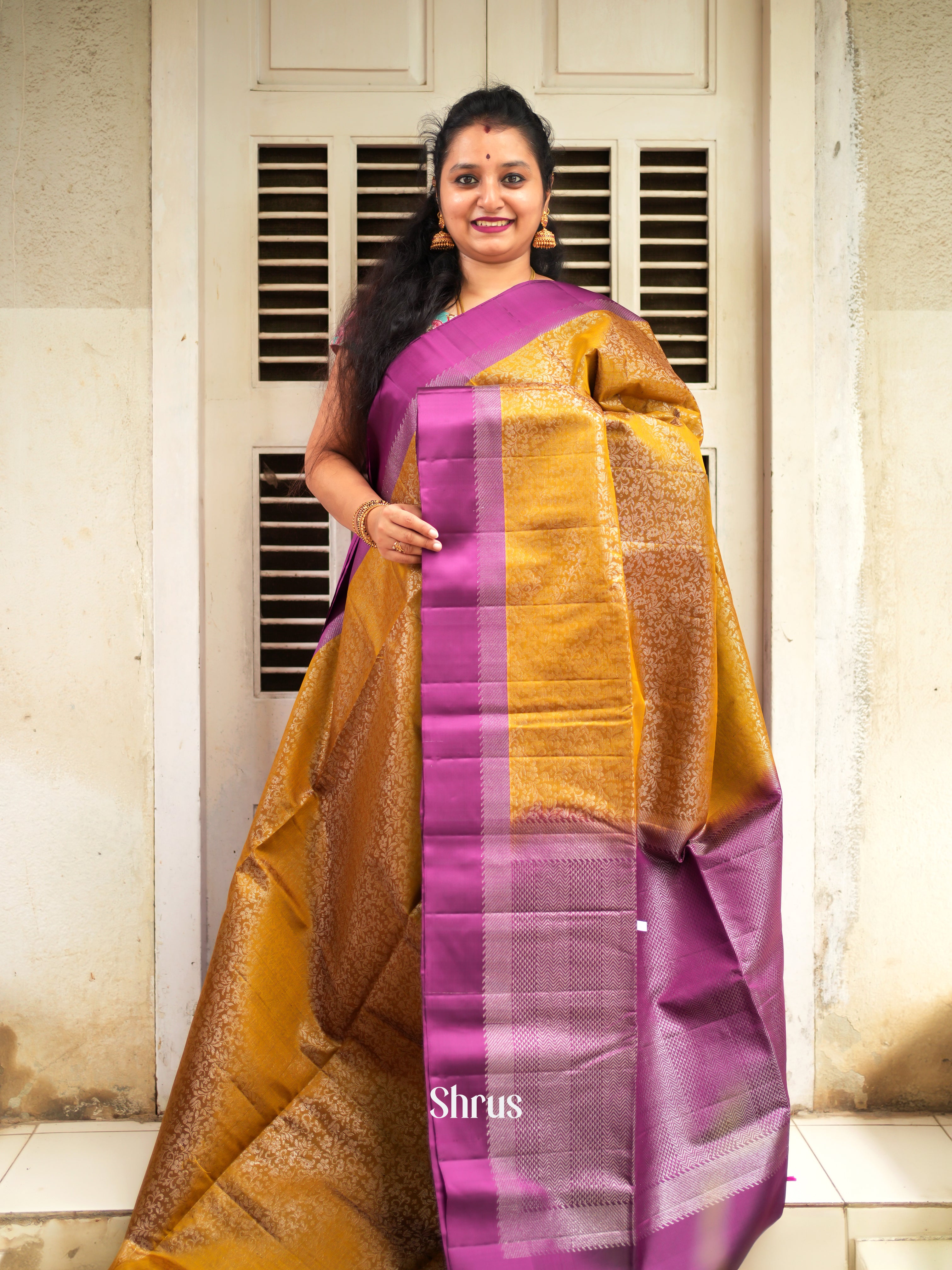Orange & Purple- Soft Silk Saree - Shop on ShrusEternity.com