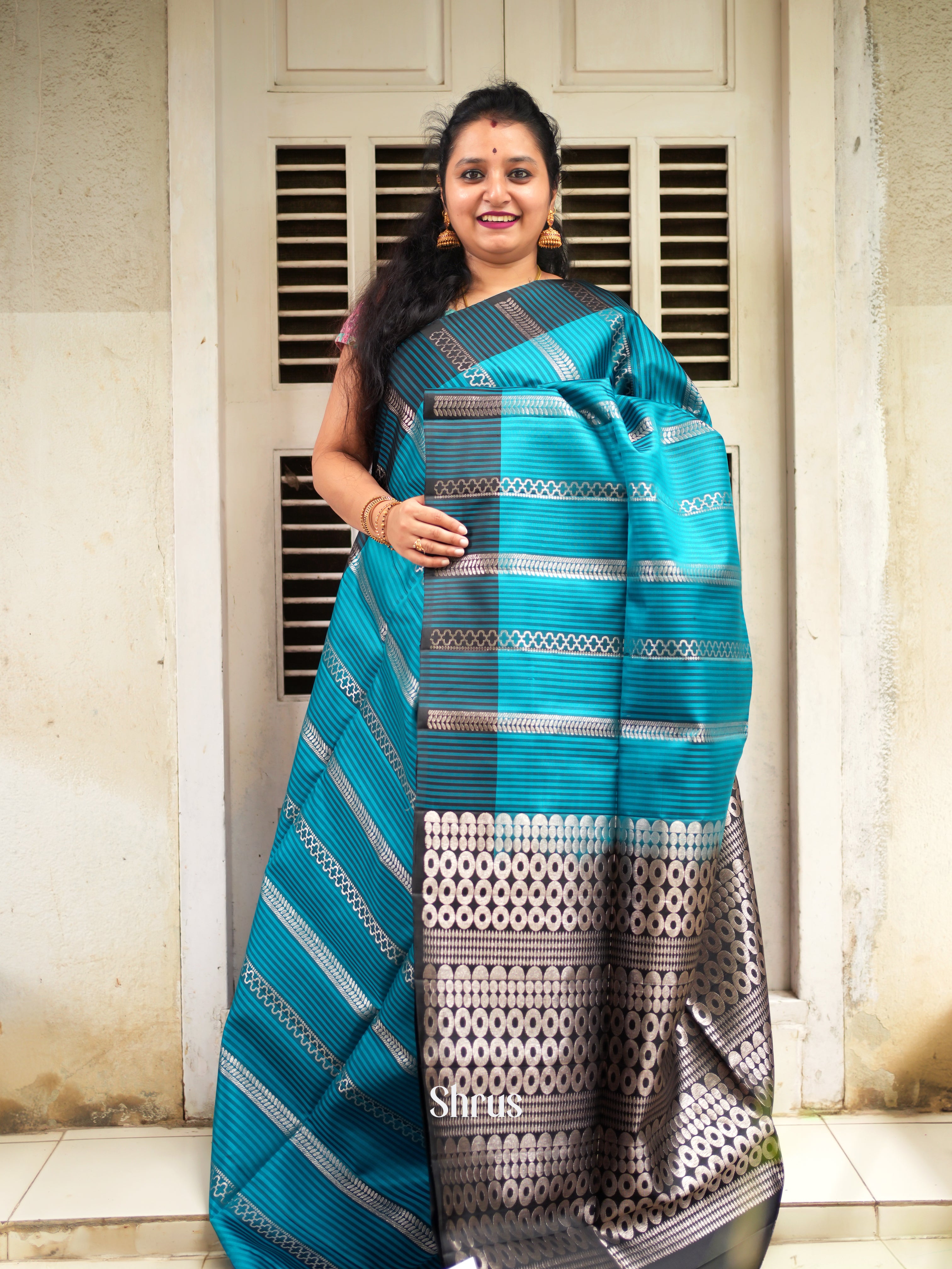 Blue & Black - Soft Silk Saree-1