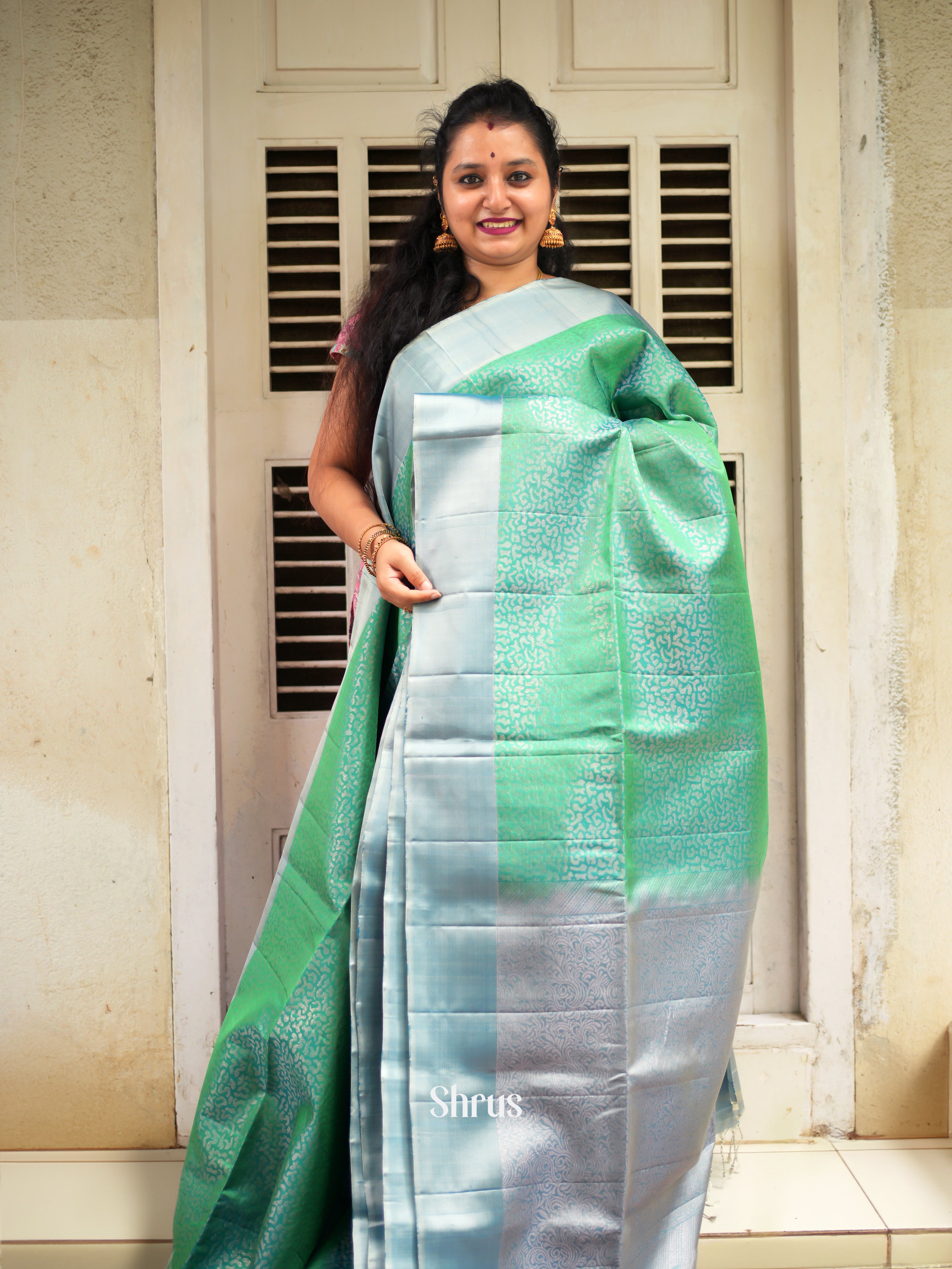 Teal Green & Ice Blue - Soft Silk Saree - Shop on ShrusEternity.com