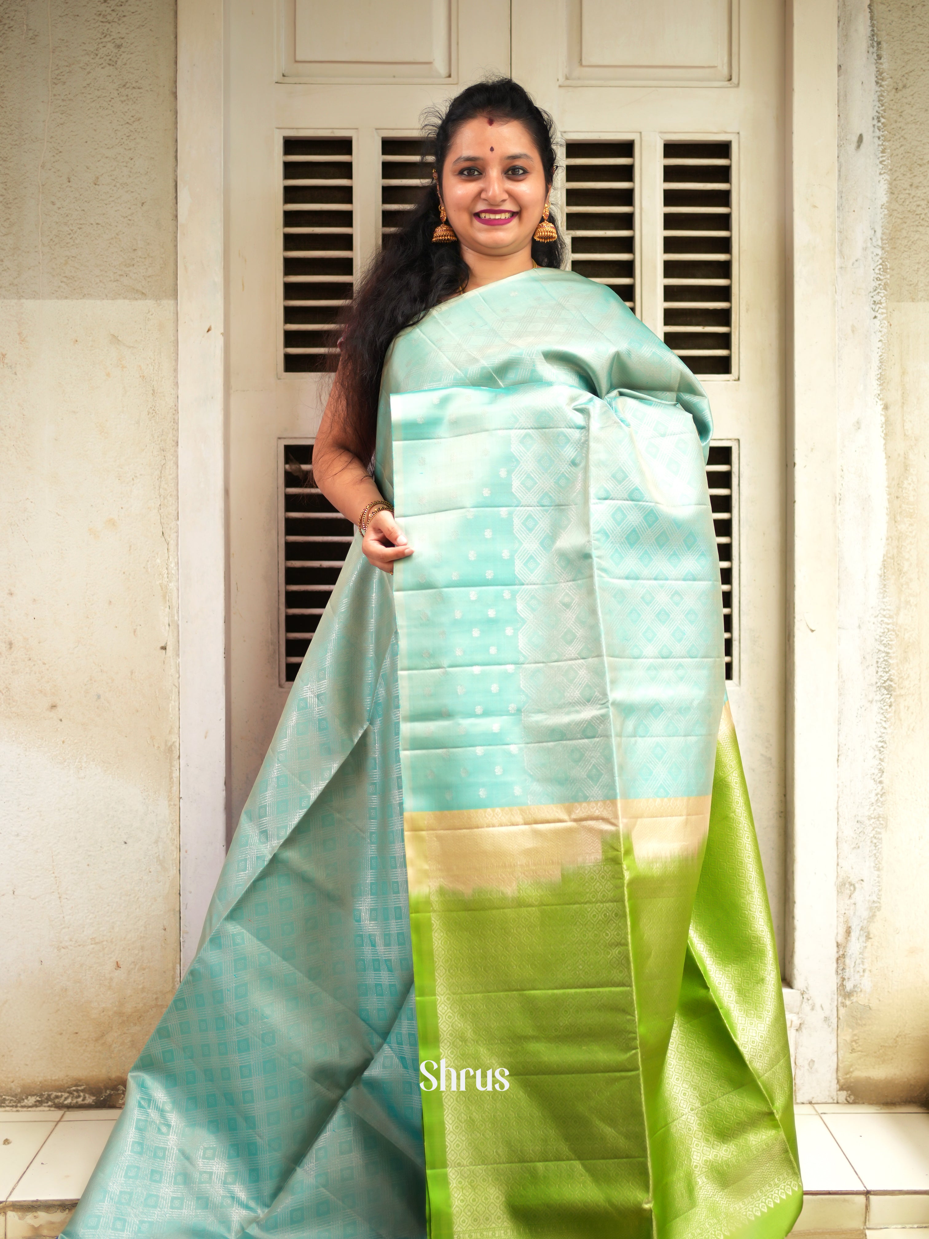 Teal & Green - Soft Silk Saree - Shop on ShrusEternity.com