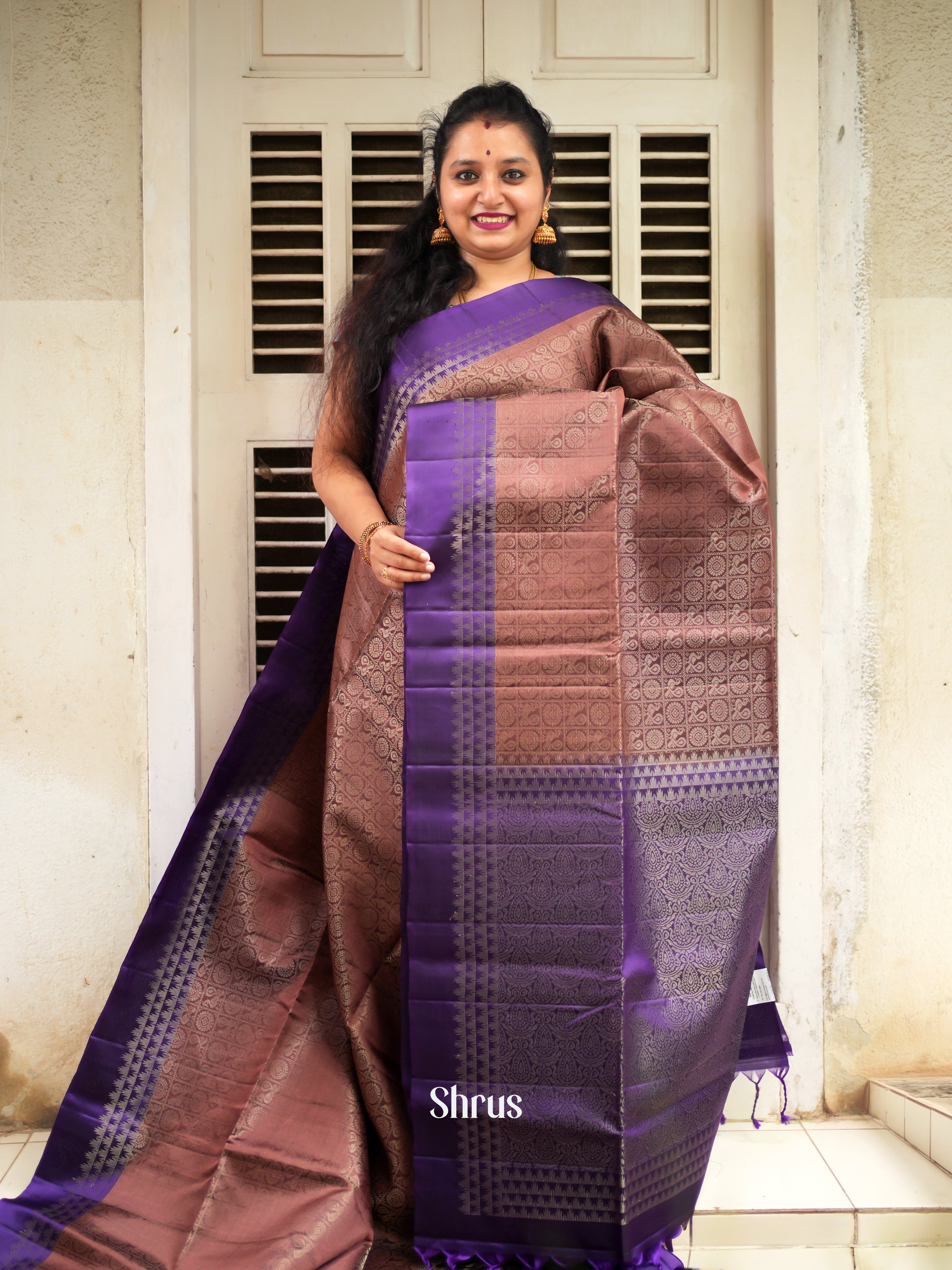 Brown & Purple - Soft Silk Saree - Shop on ShrusEternity.com