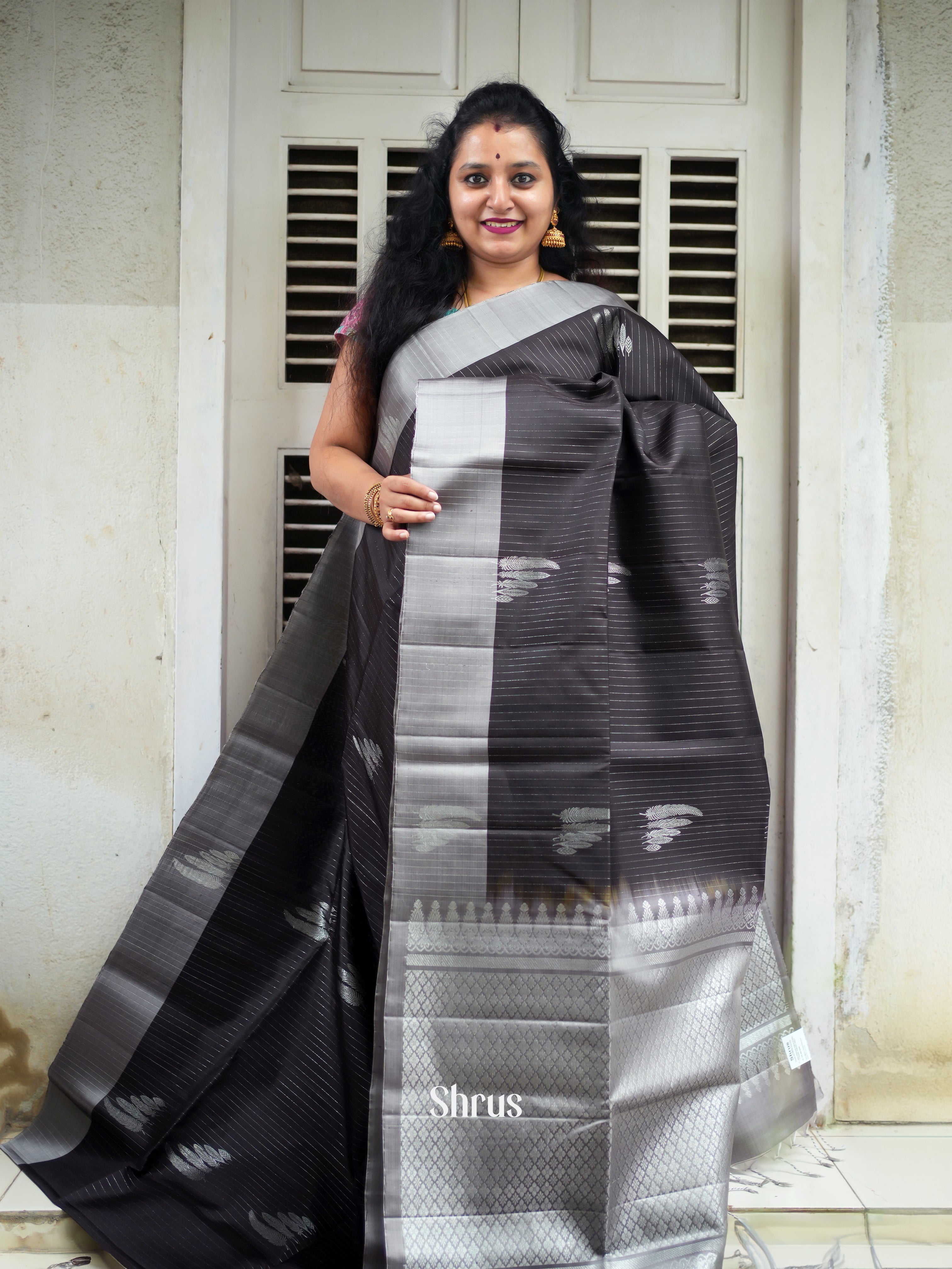 Black & Grey - Soft Silk Saree - Shop on ShrusEternity.com