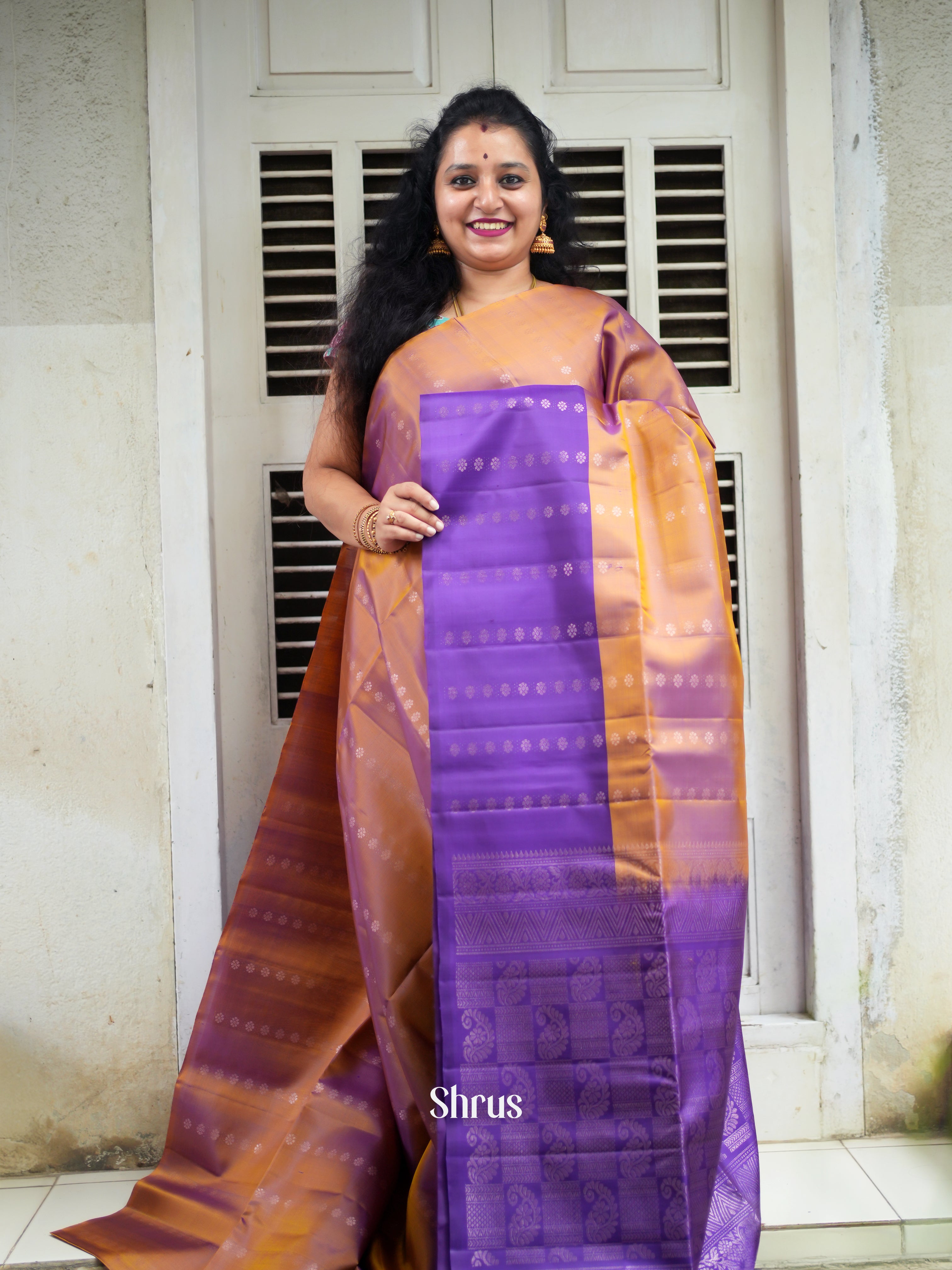 Brown & Purple - Soft Silk Saree - Shop on ShrusEternity.com