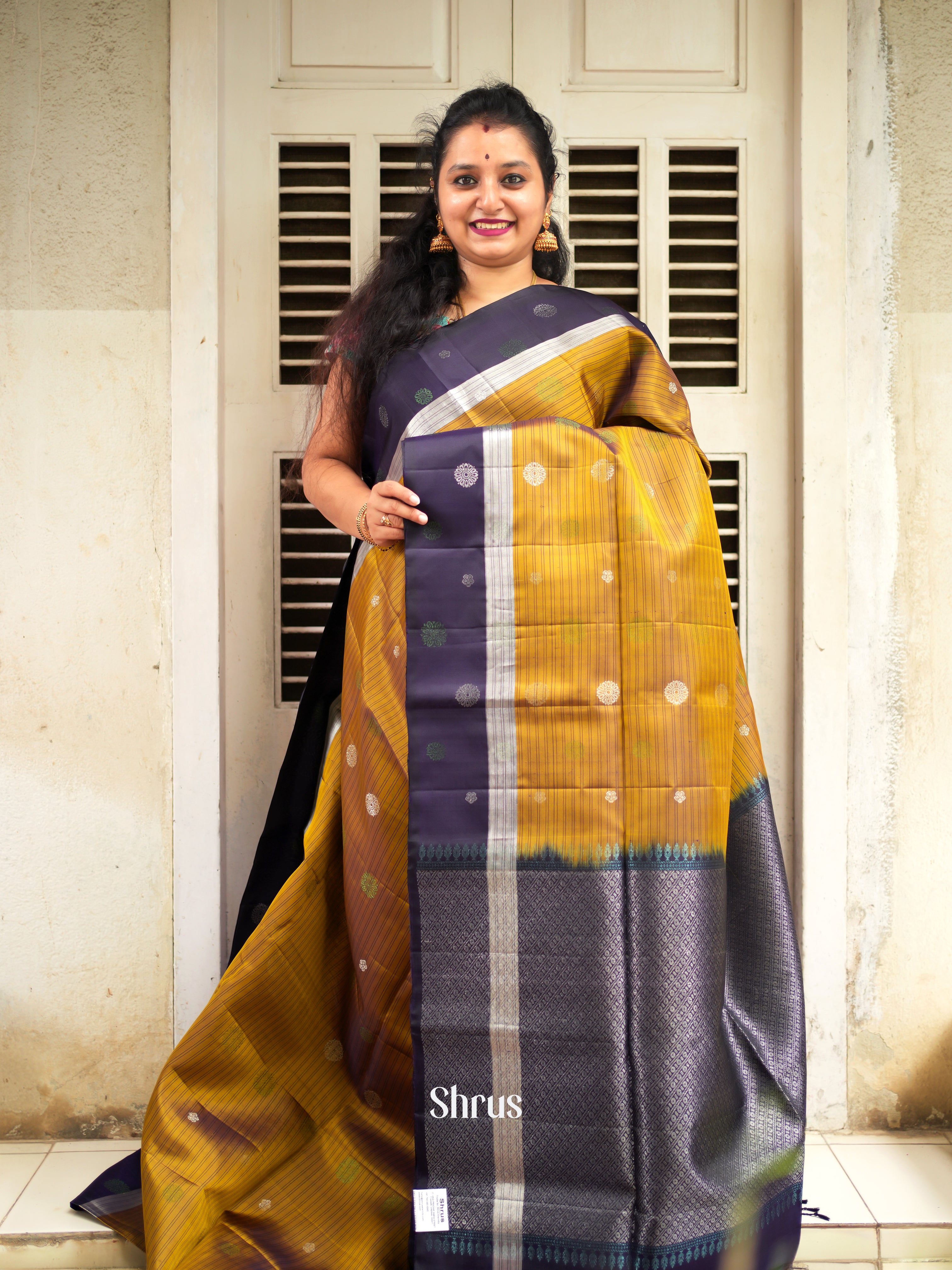 Mustard & Purple - Soft Silk Saree - Shop on ShrusEternity.com