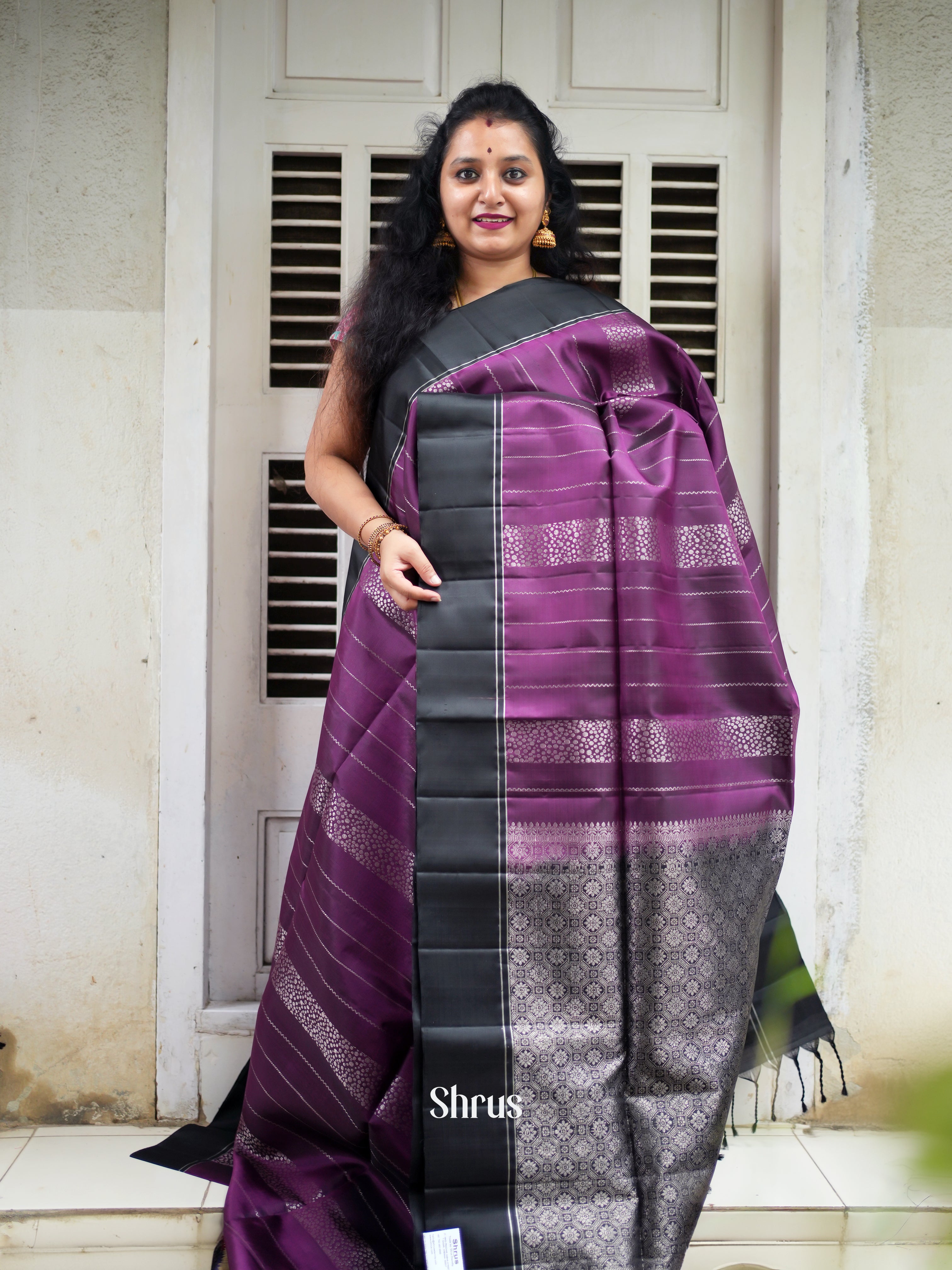 Purple & Black - Soft Silk Saree - Shop on ShrusEternity.com
