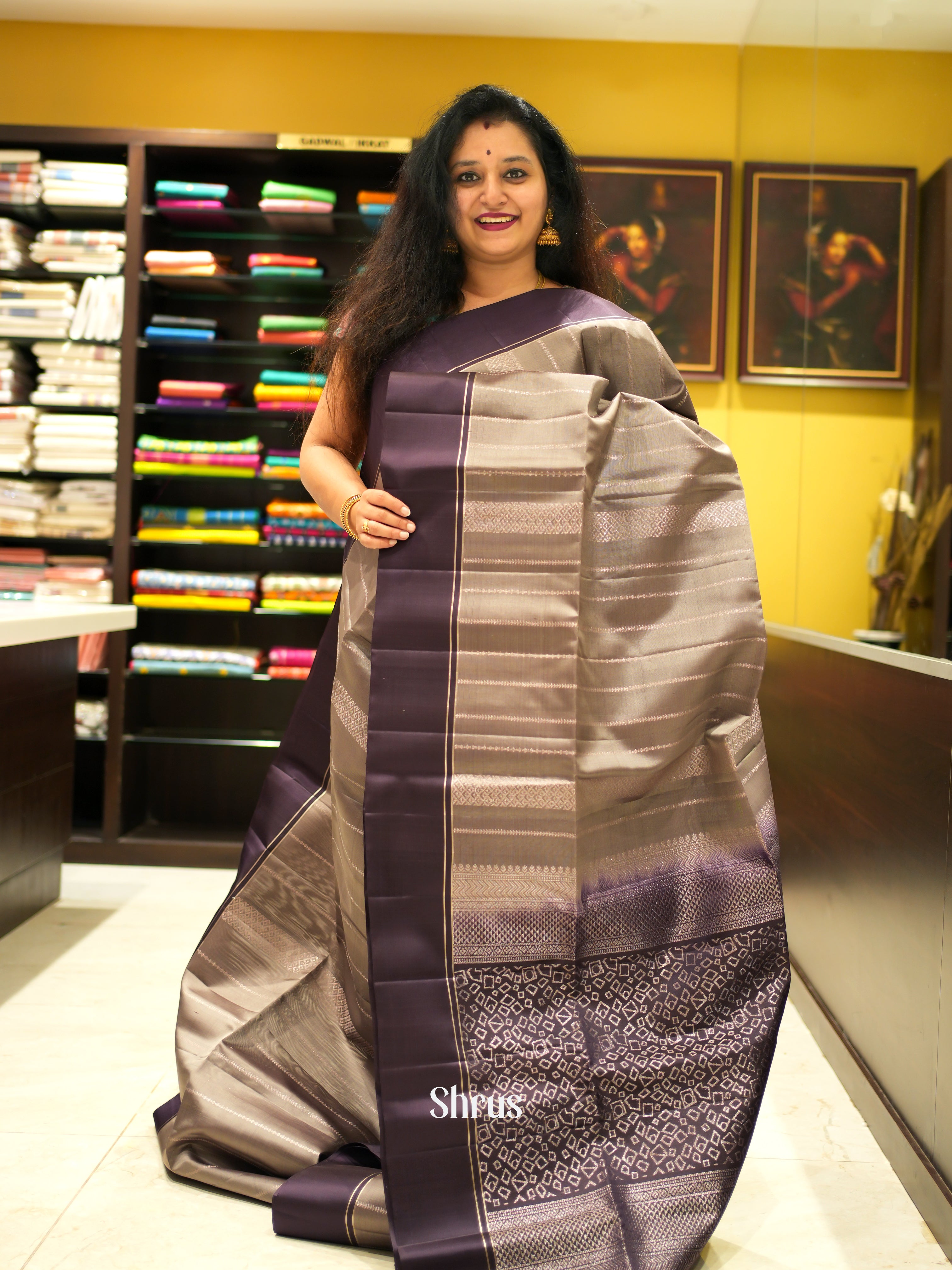 Grey & Violet - Soft Silk Saree - Shop on ShrusEternity.com