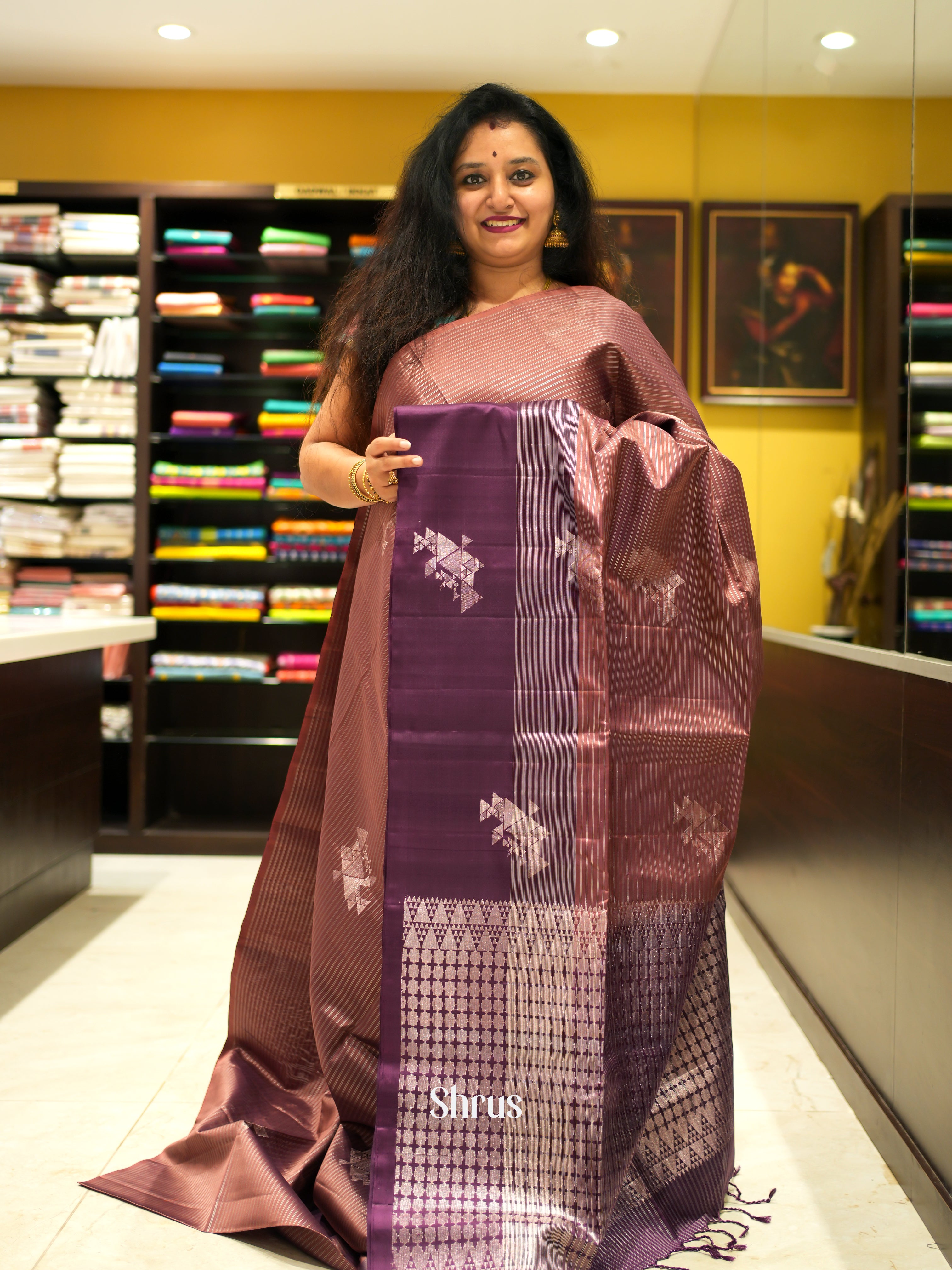 Brown & Purple - Soft Silk Saree - Shop on ShrusEternity.com