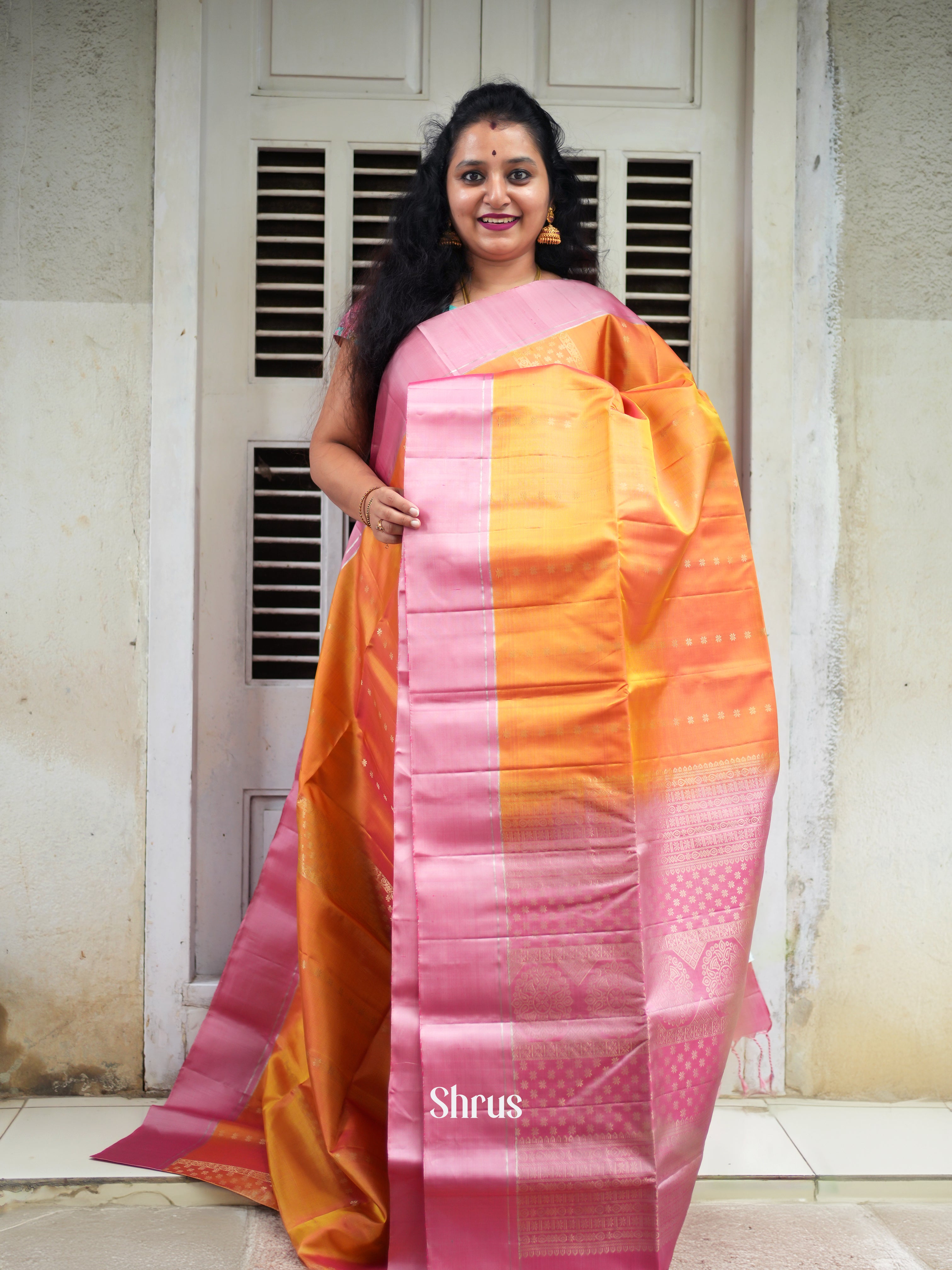 Yellow & Red - Soft Silk Saree - Shop on ShrusEternity.com
