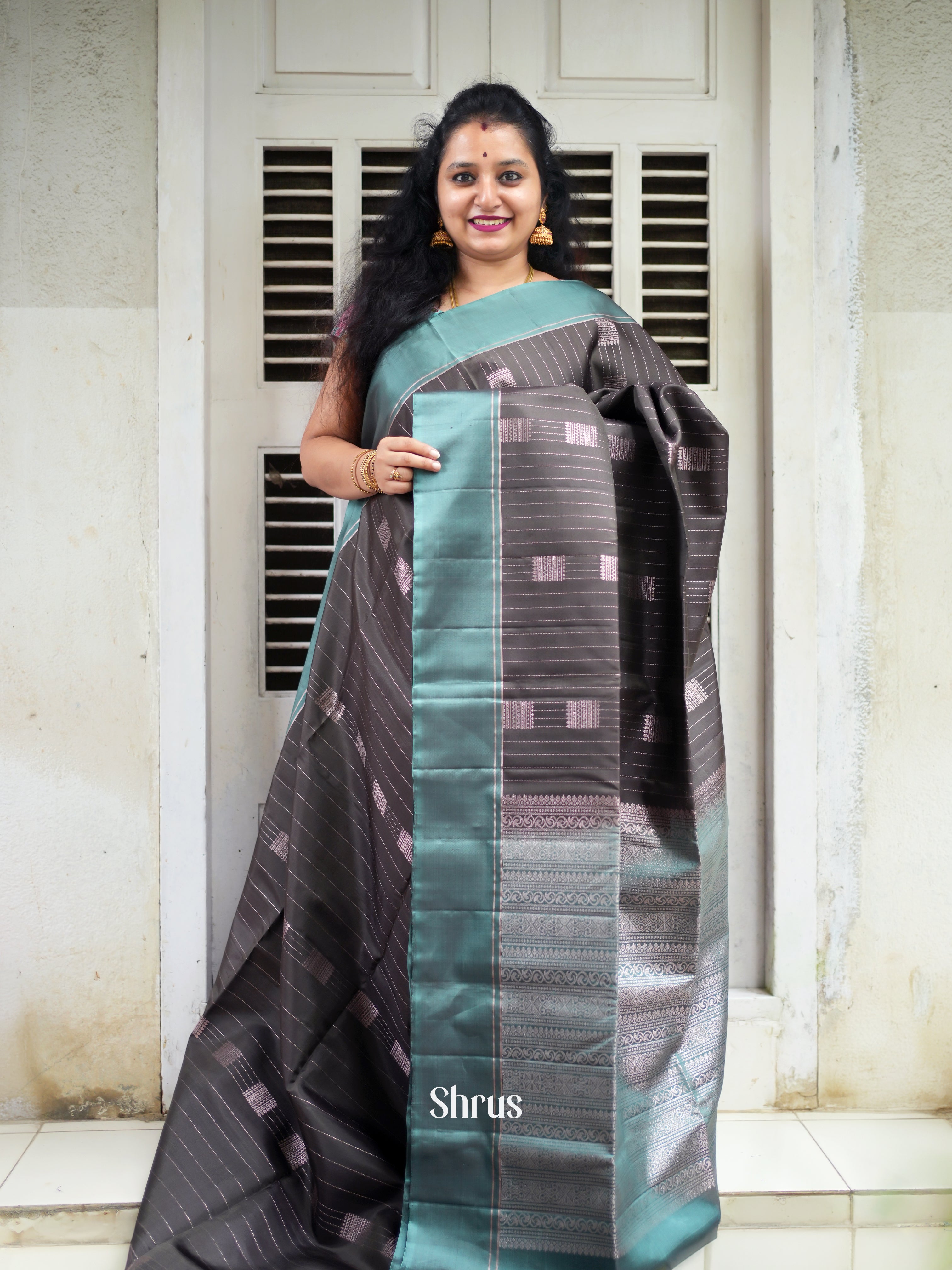 Grey & Blue - Soft Silk Saree - Shop on ShrusEternity.com