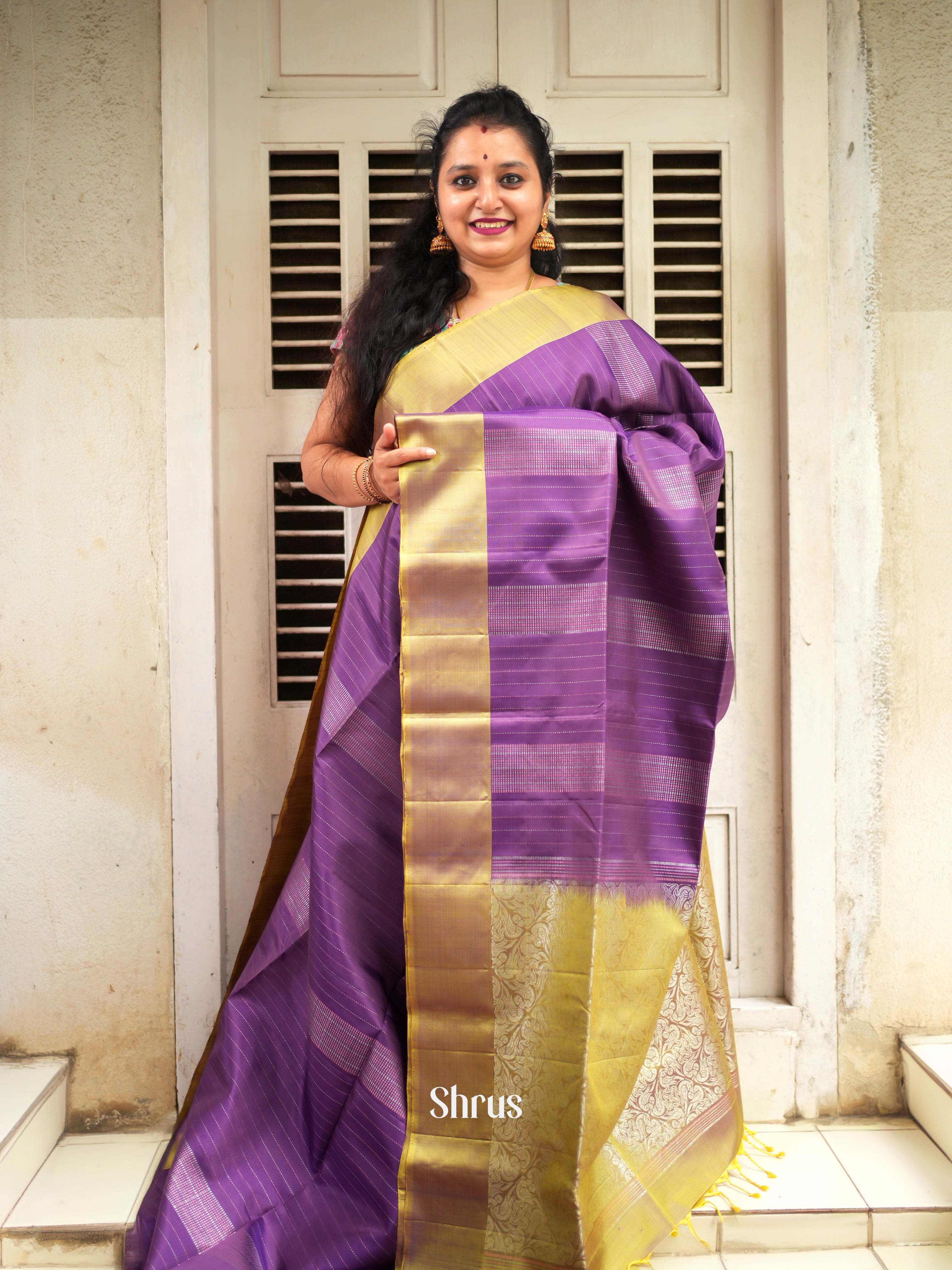 Purple & Gold - Soft Silk Saree - Shop on ShrusEternity.com