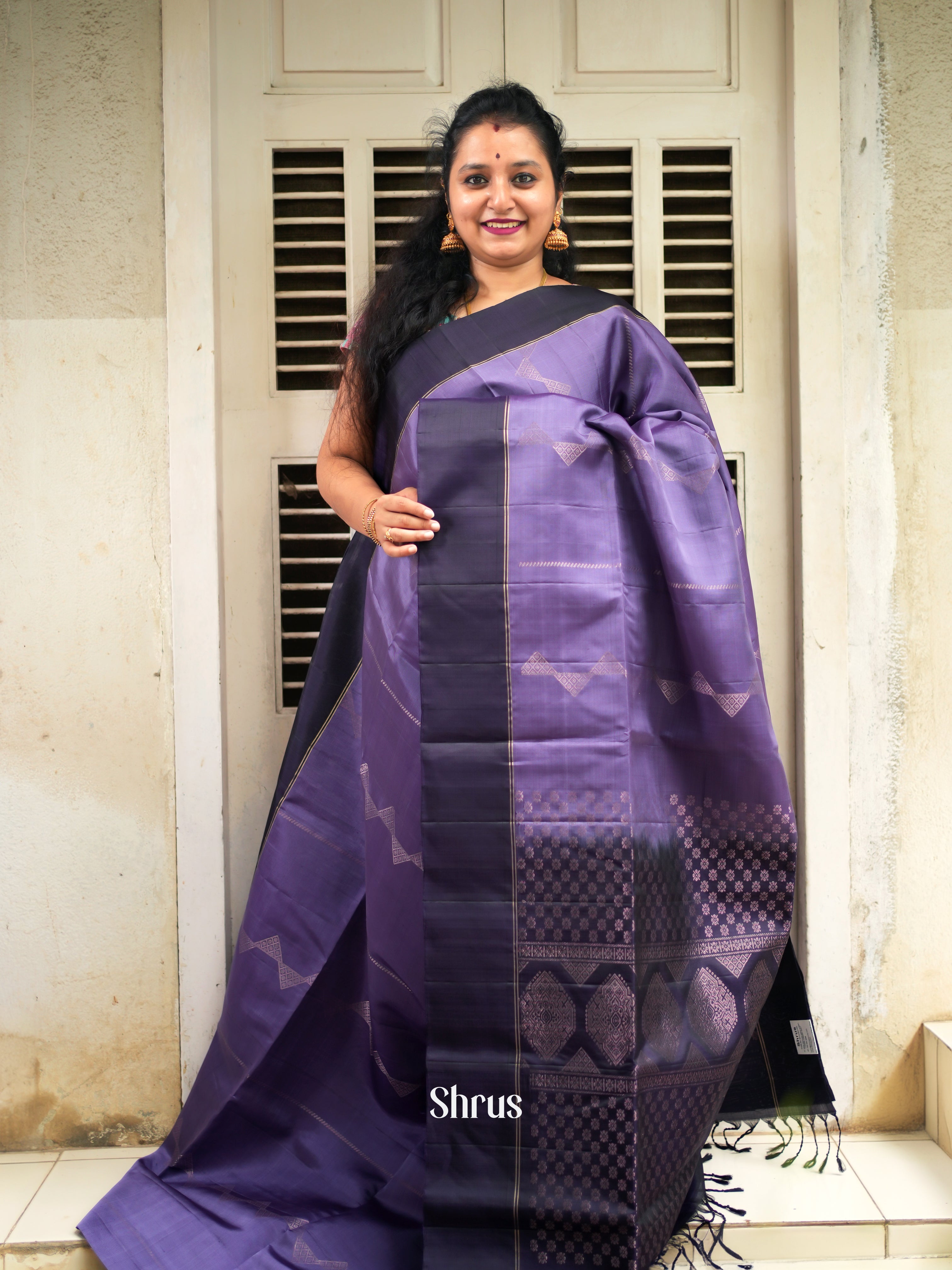 Purple & Blue - Soft Silk Saree - Shop on ShrusEternity.com