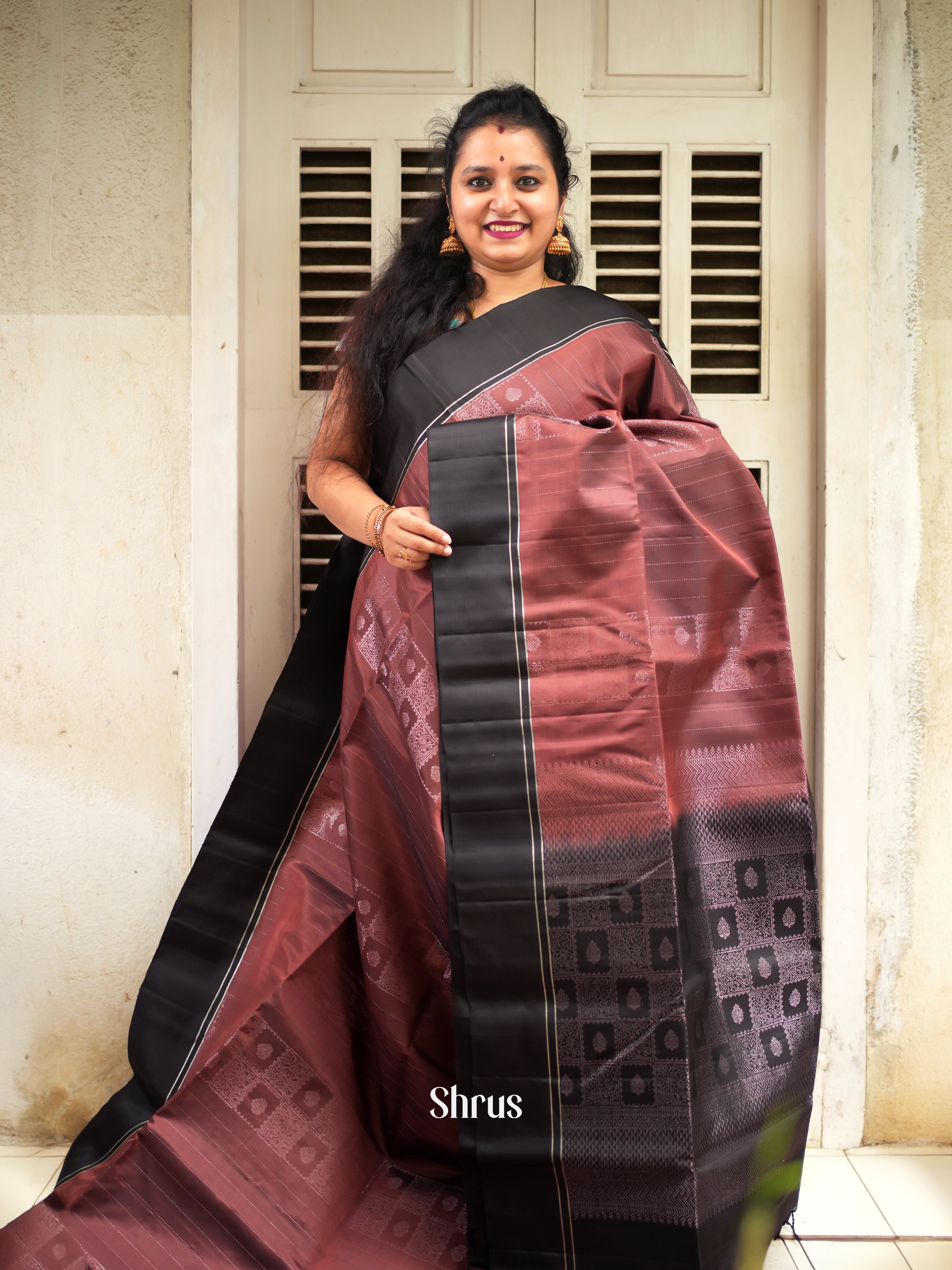 Brown & Black - Soft Silk Saree - Shop on ShrusEternity.com