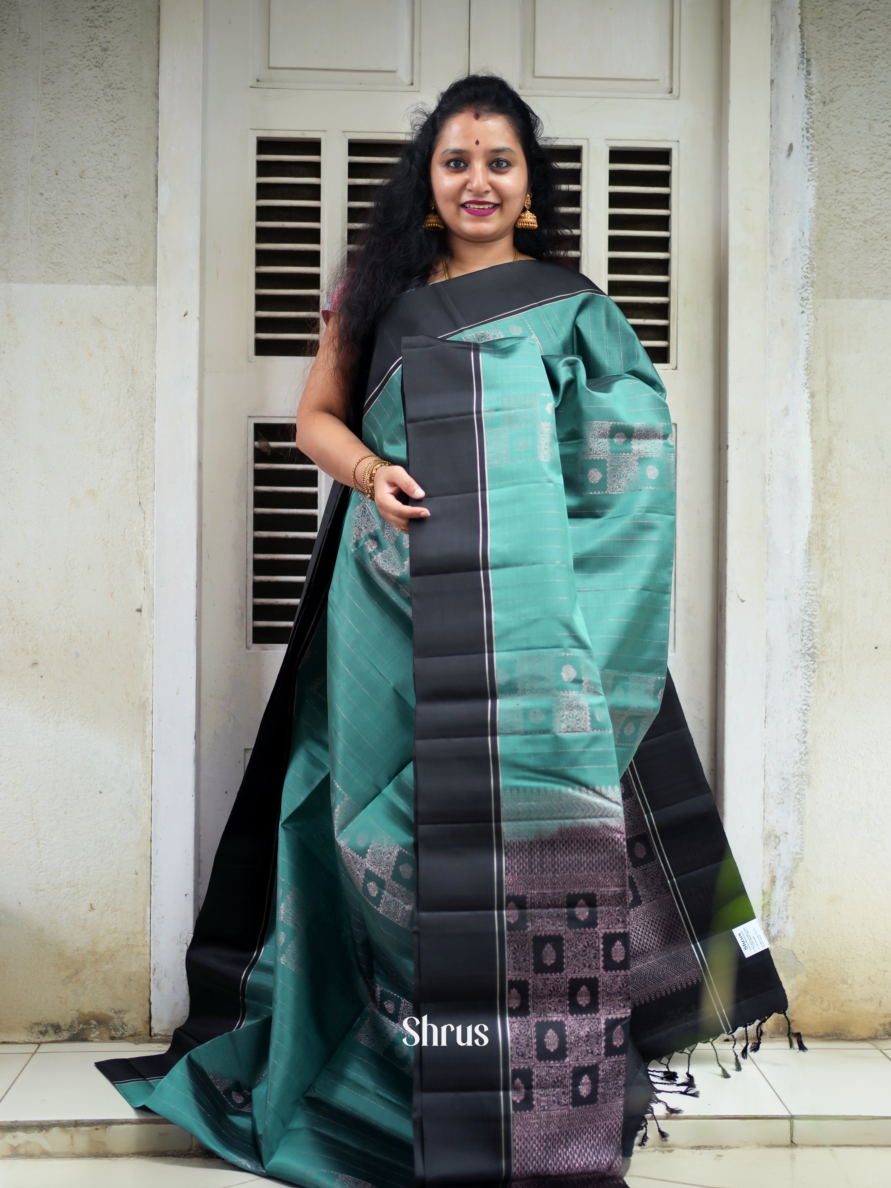 Green & black - Soft Silk Saree - Shop on ShrusEternity.com