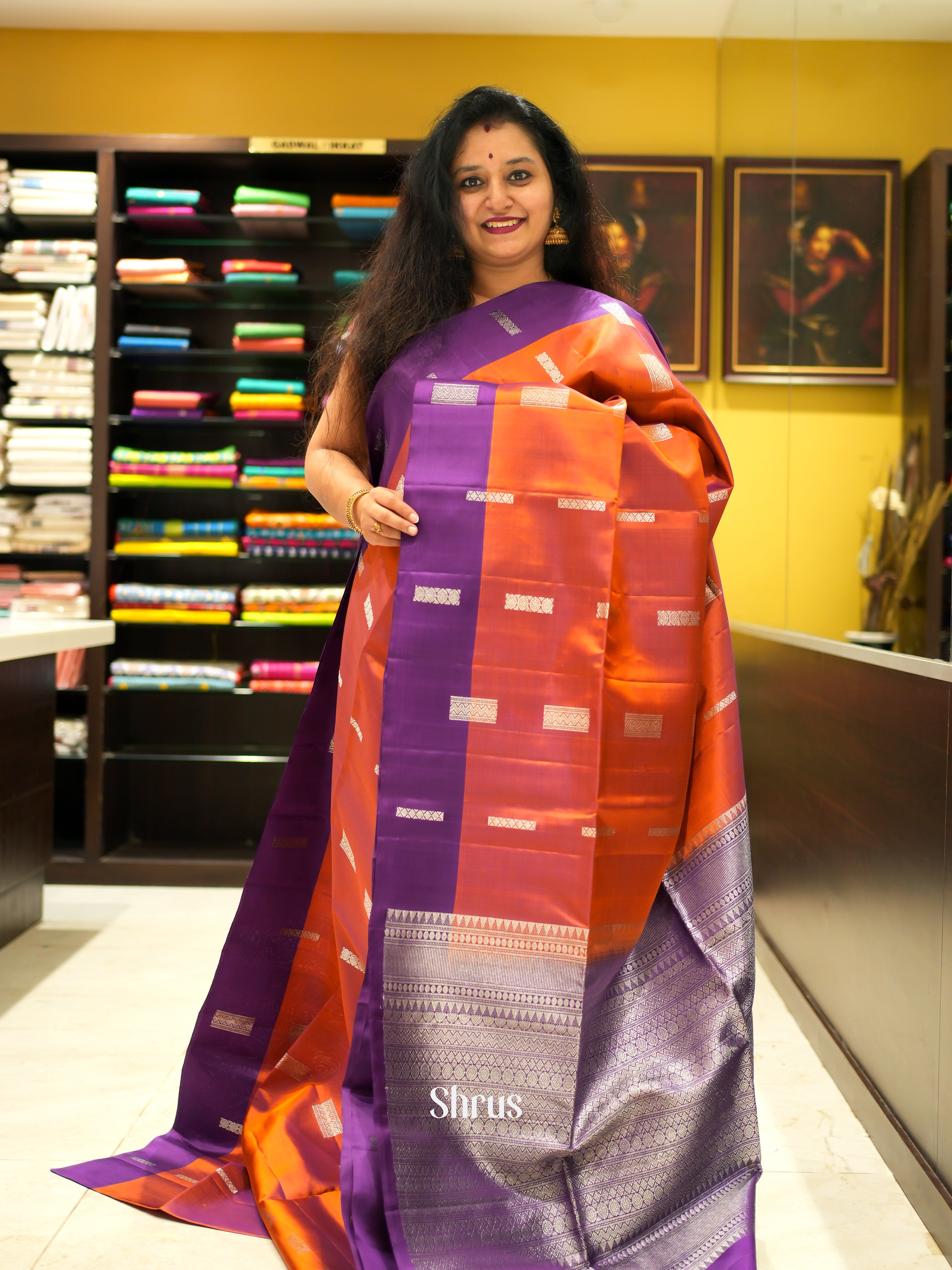Brick & Purple - Soft Silk Saree - Shop on ShrusEternity.com