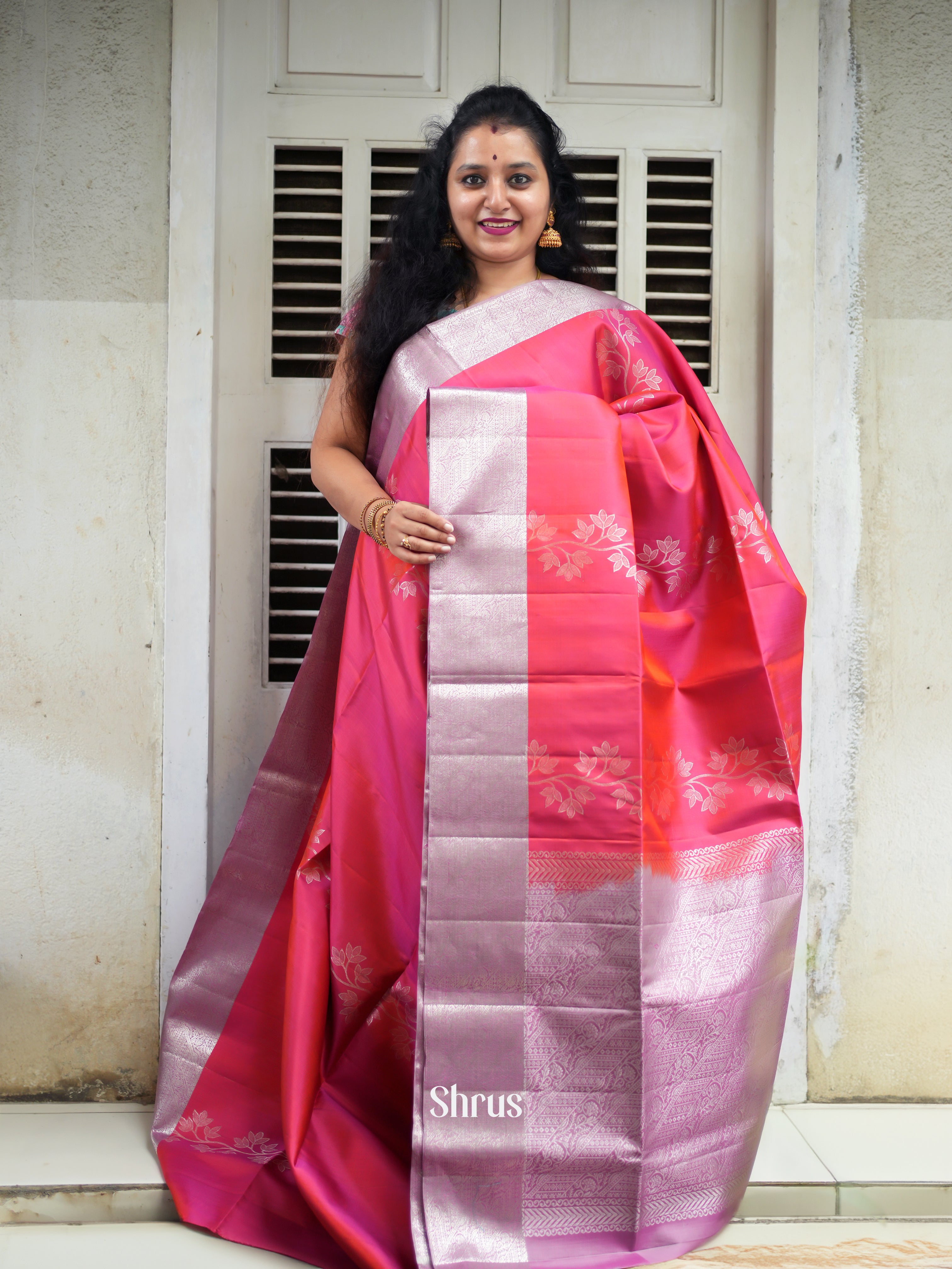 Reddish Pink & Lavender - Soft Silk Saree - Shop on ShrusEternity.com