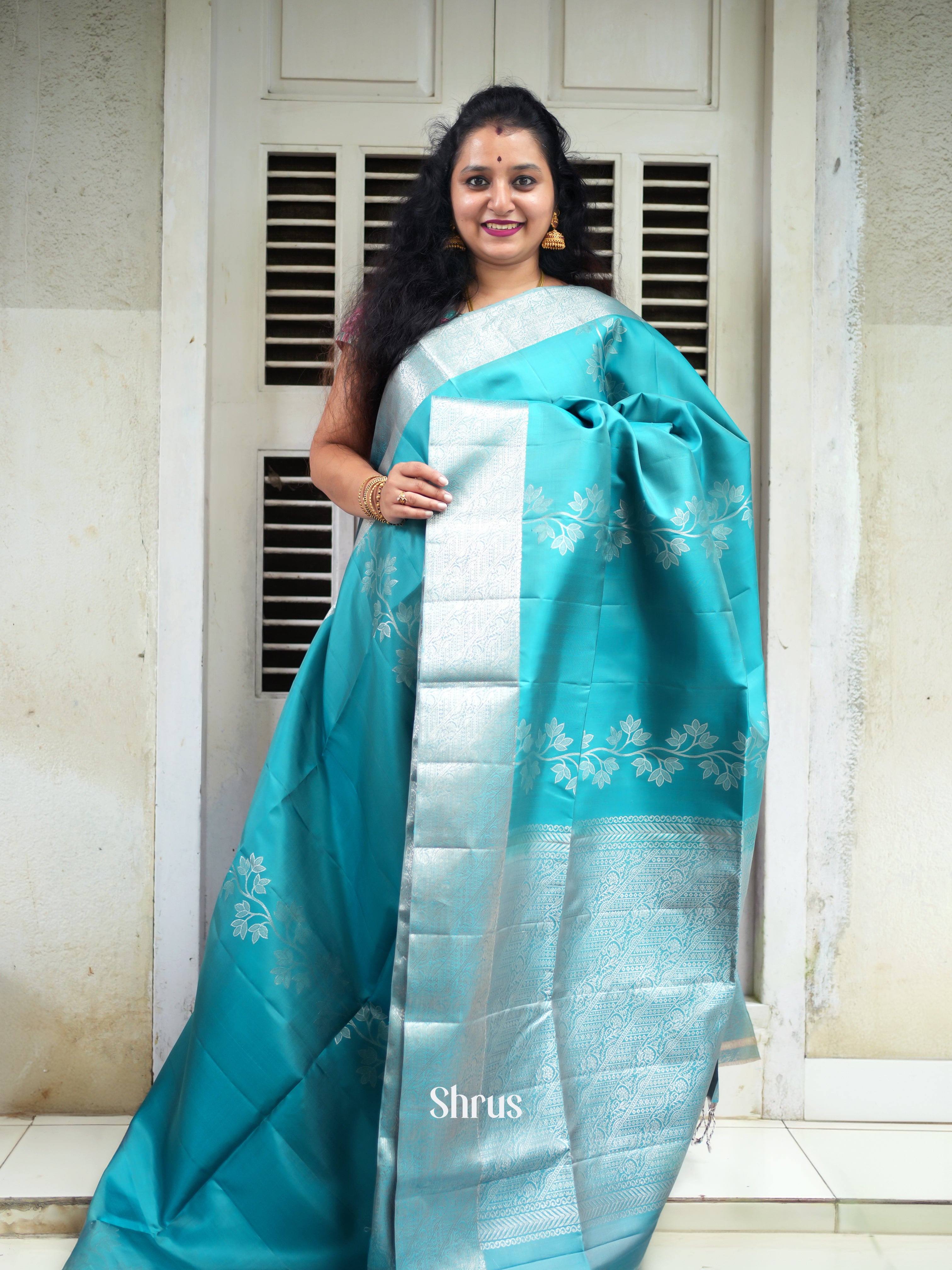 Teal Blue - Soft Silk Saree - Shop on ShrusEternity.com