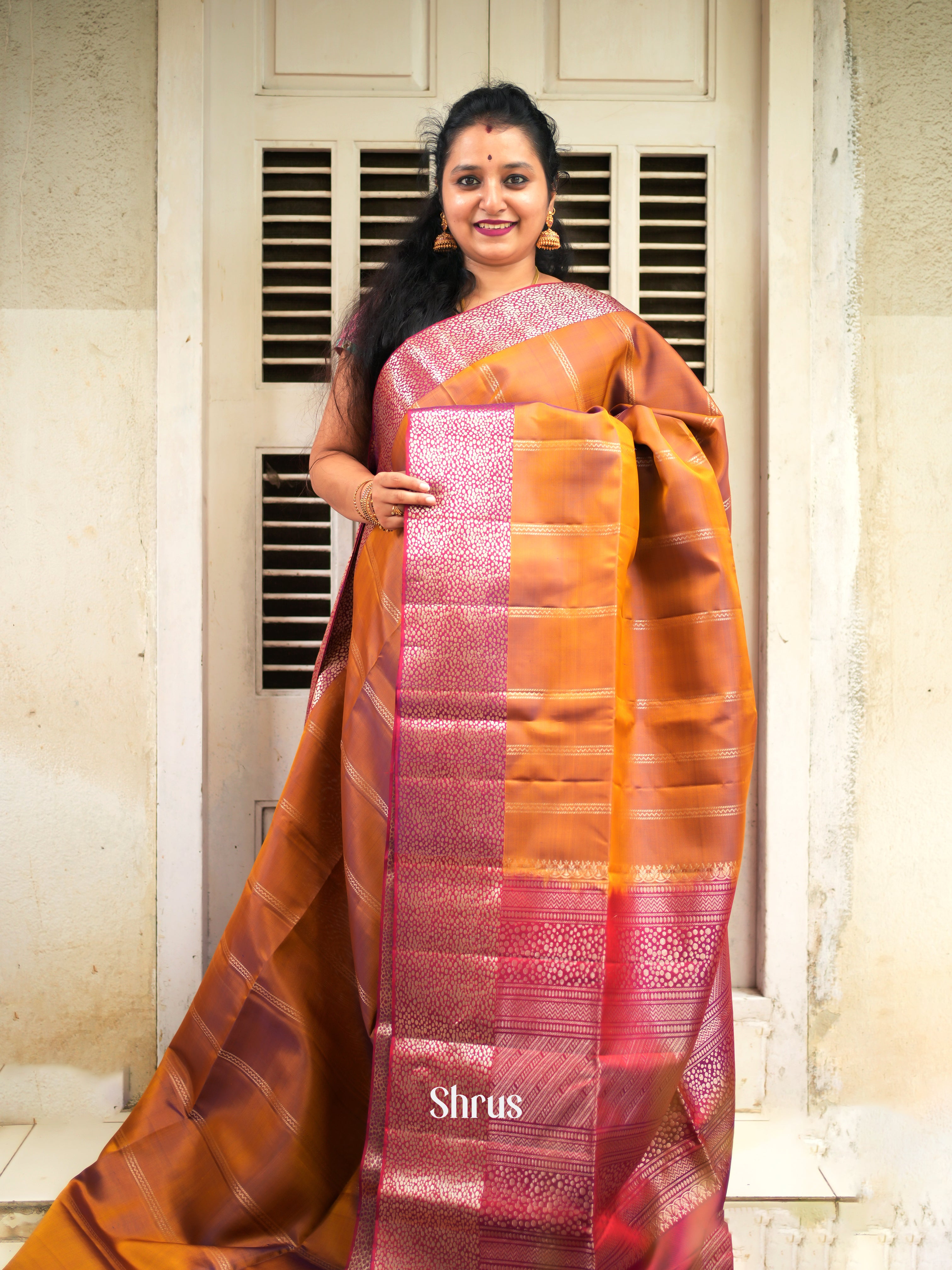 Brick & Pink - Soft Silk Saree - Shop on ShrusEternity.com