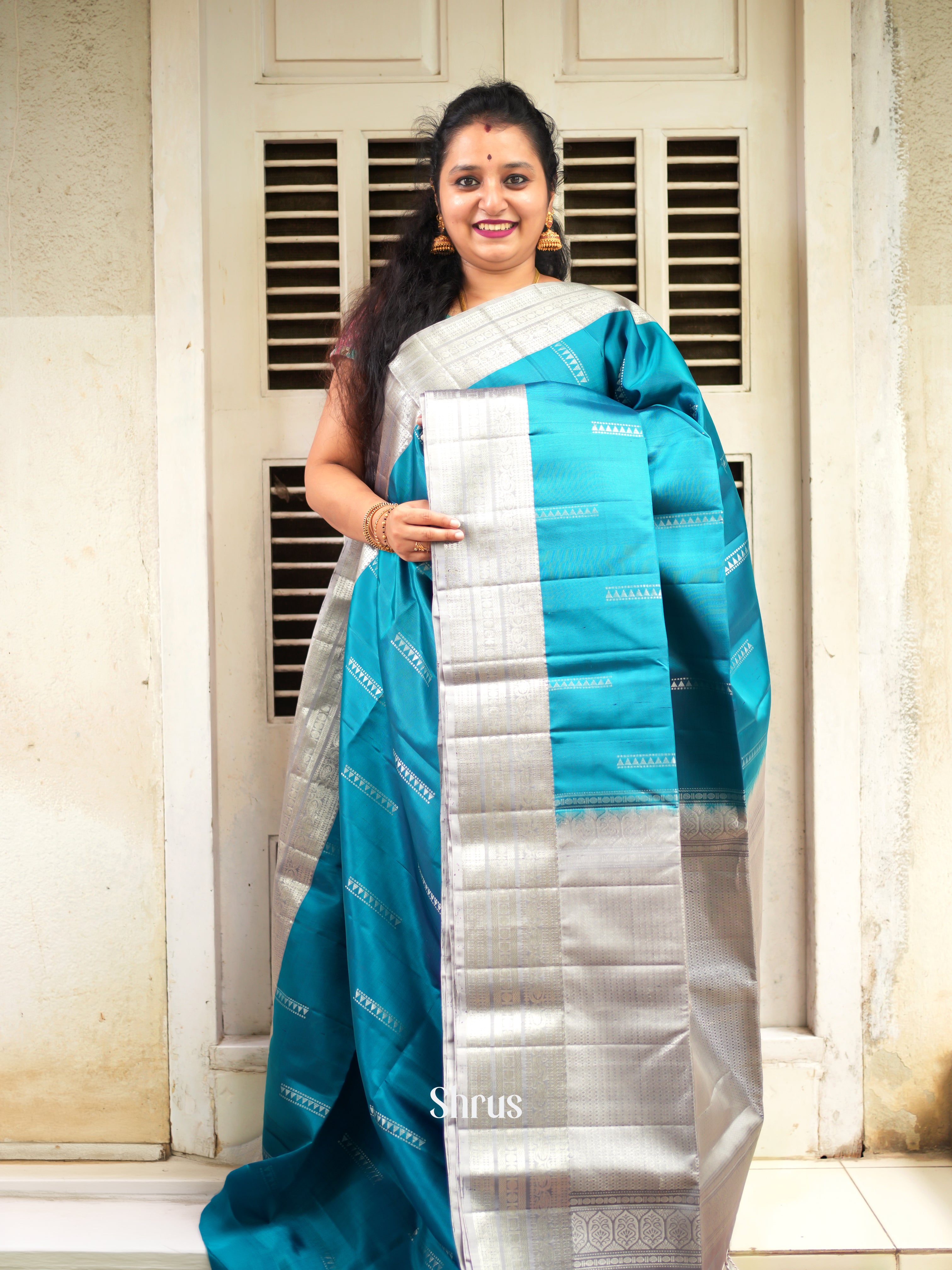 Blue & Grey - Soft Silk saree - Shop on ShrusEternity.com