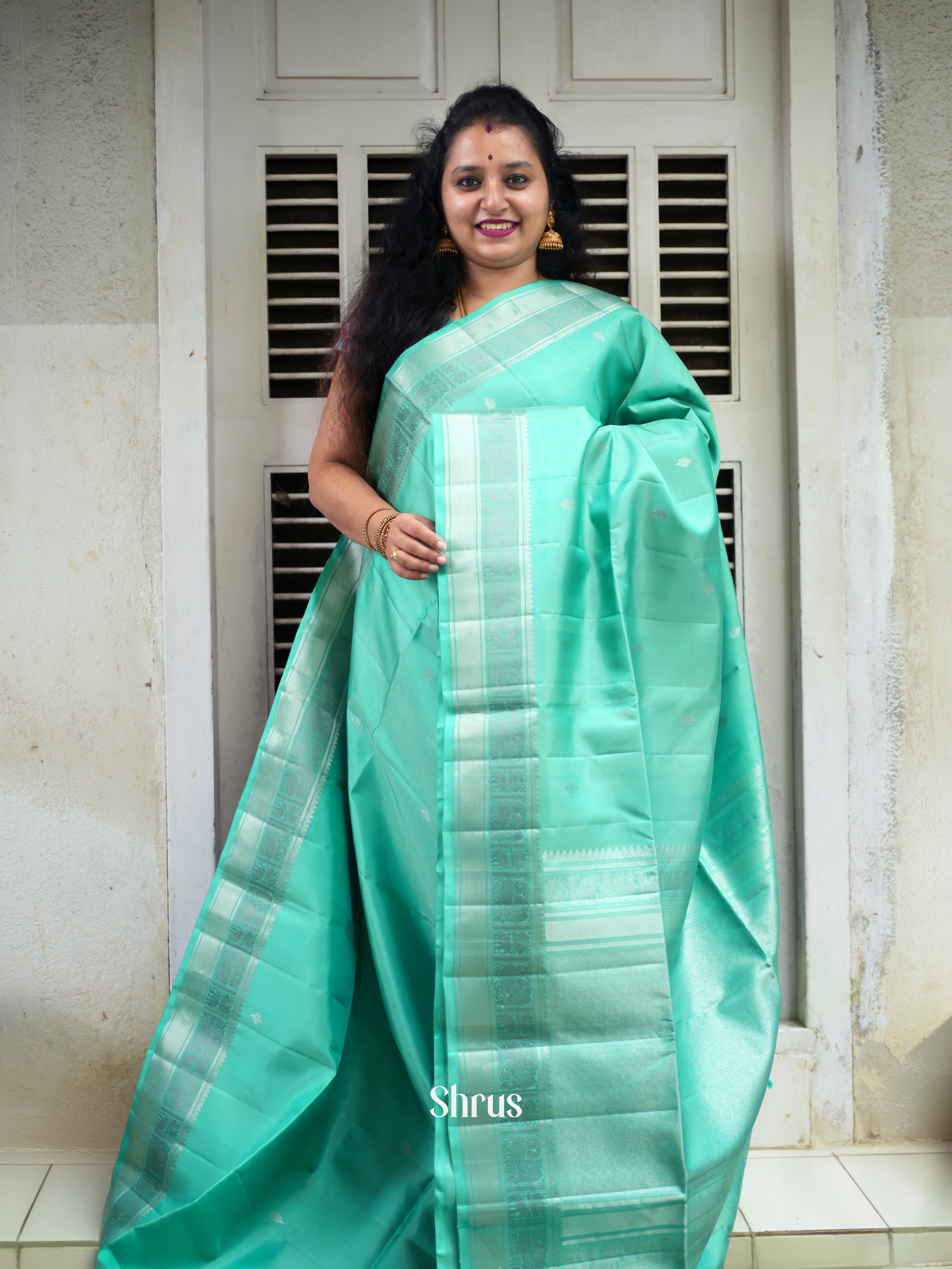 Teal Green(Single tone) - Soft Silk Saree - Shop on ShrusEternity.com