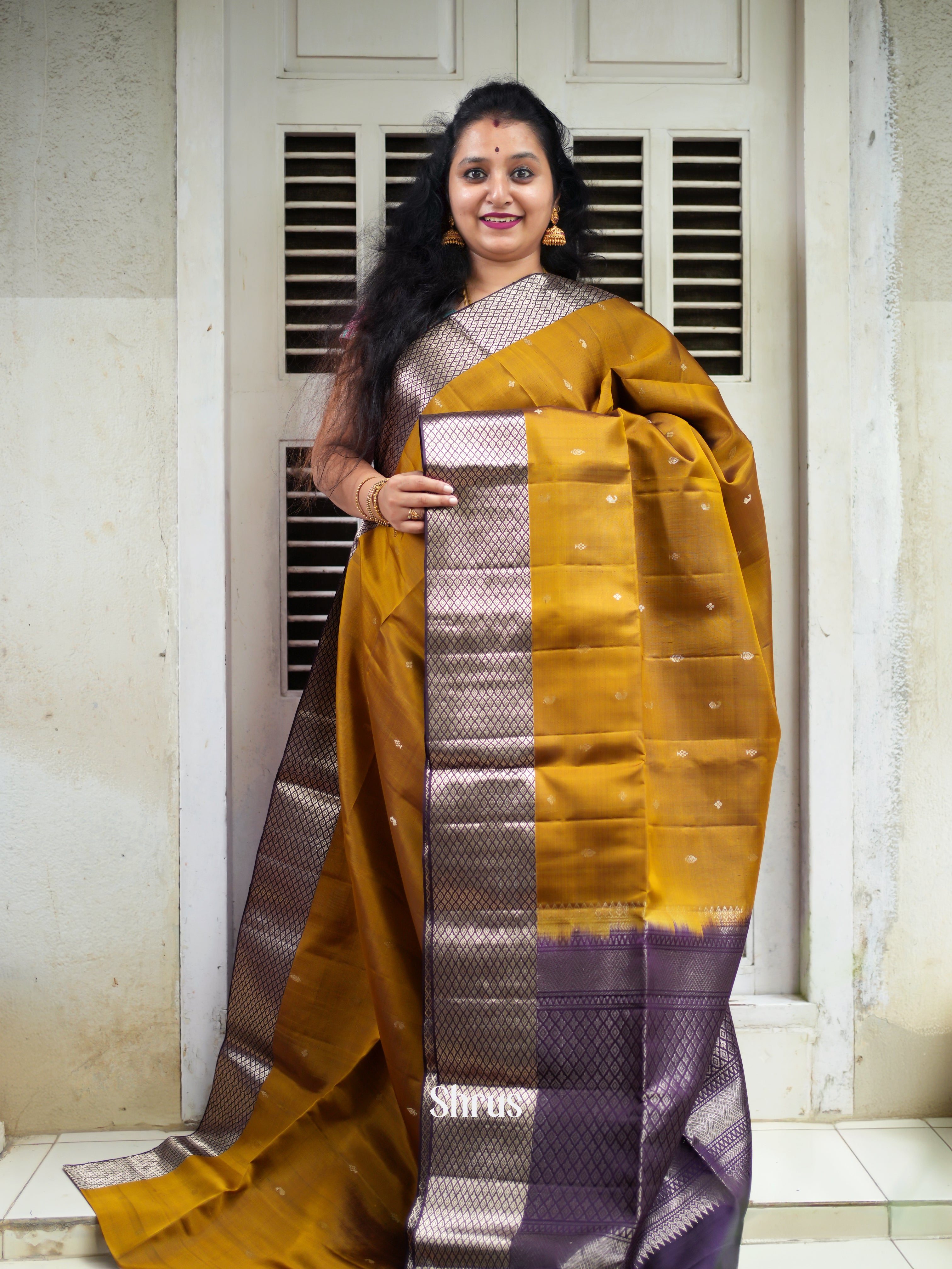 Mustard & Purple - Soft Silk Saree - Shop on ShrusEternity.com